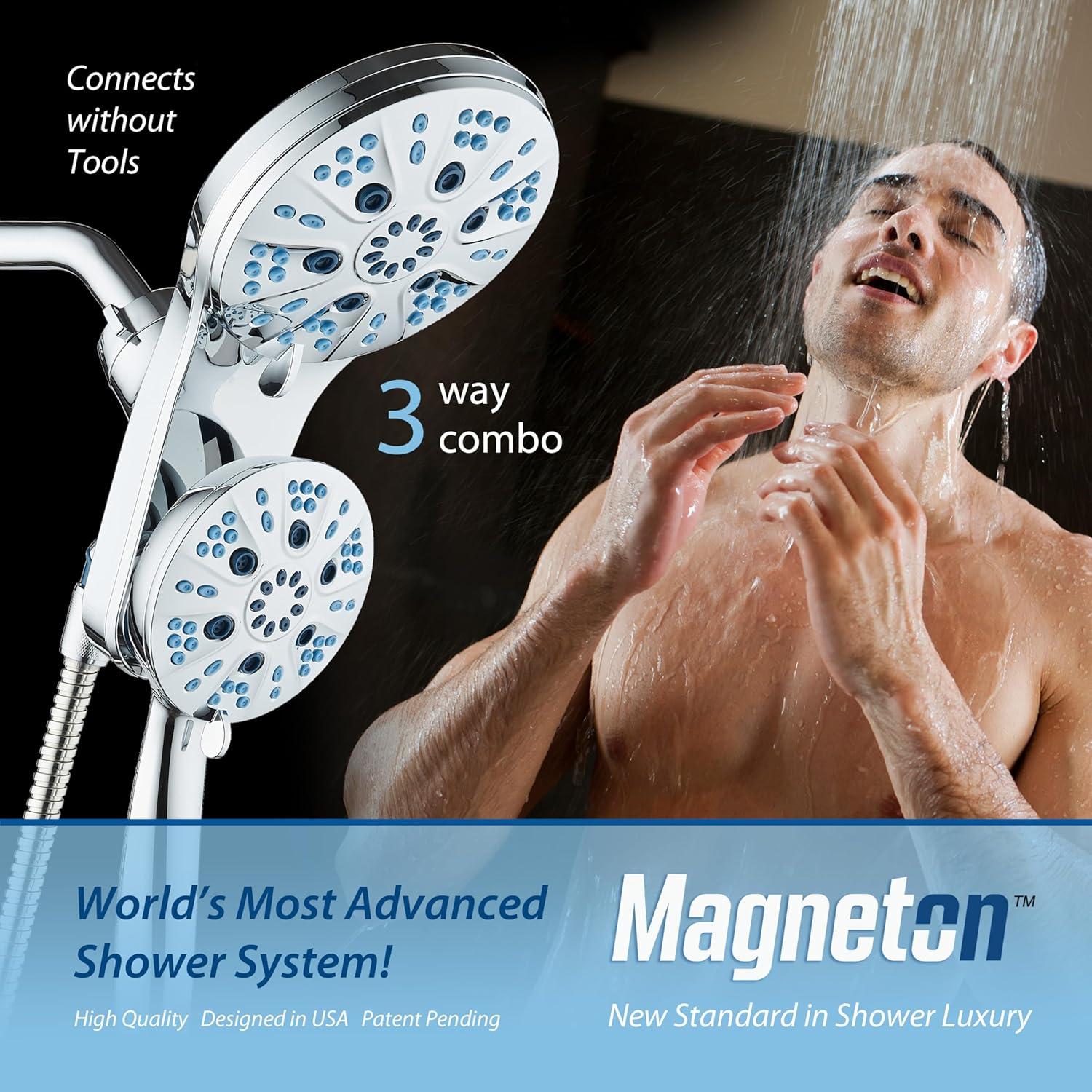 imageAquaCare Magneton HighPressure 48mode Luxury 3way Combo System with Magnetic Guidance Docking Giant Rain ampamp Handheld Shower Head Hygienic Jets and 6 ft Stainless Steel Hose Matte Black FinishChrome