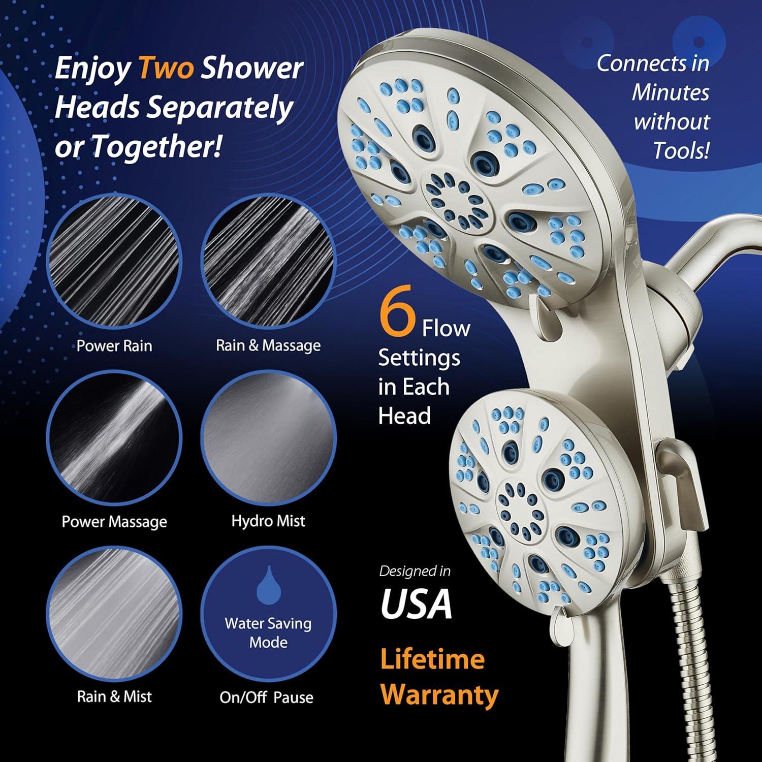 imageAquaCare Magneton HighPressure 48mode Luxury 3way Combo System with Magnetic Guidance Docking Giant Rain ampamp Handheld Shower Head Hygienic Jets and 6 ft Stainless Steel Hose Matte Black FinishSatin Nickel