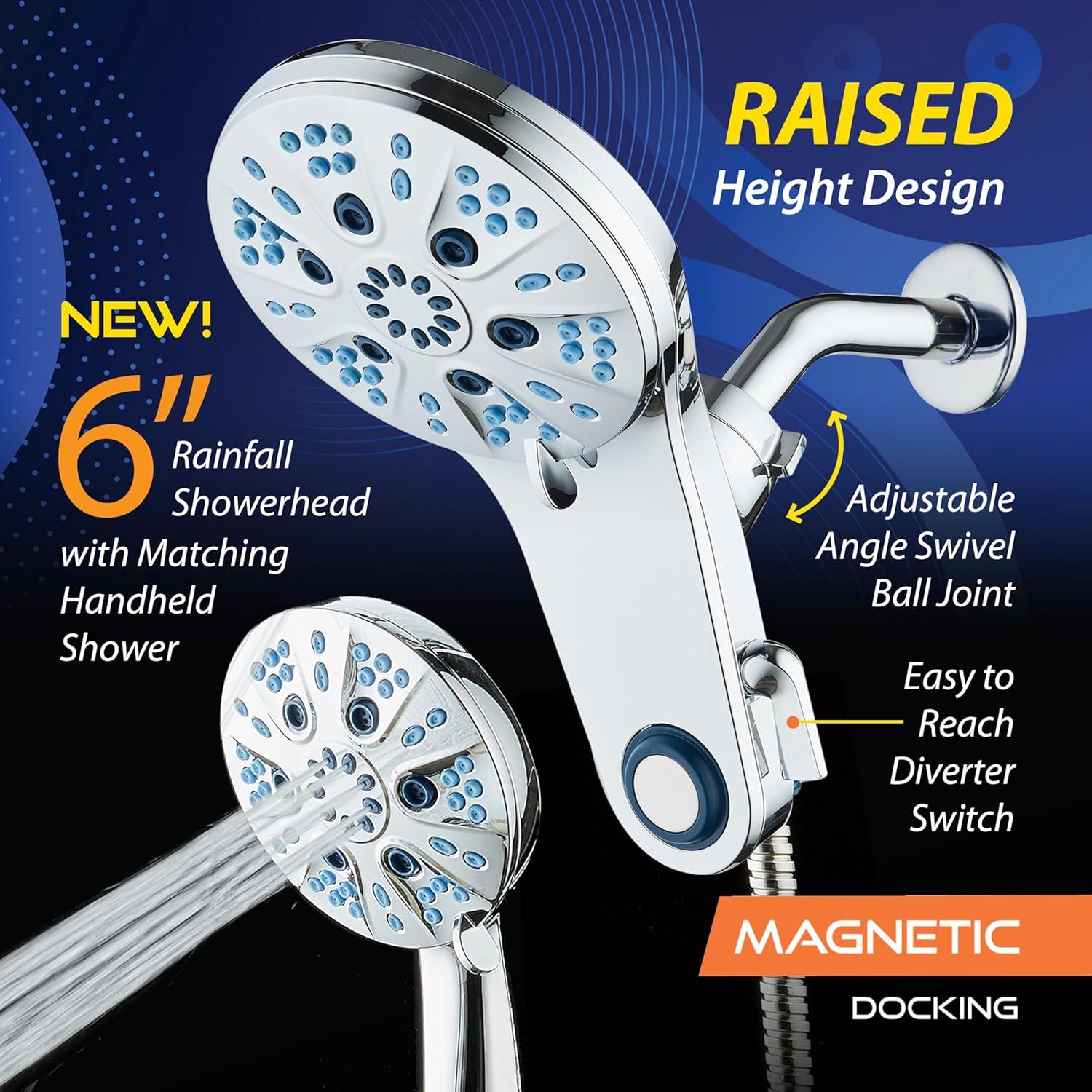 imageAquaCare Magneton HighPressure 48mode Luxury 3way Combo System with Magnetic Guidance Docking Giant Rain ampamp Handheld Shower Head Hygienic Jets and 6 ft Stainless Steel Hose Matte Black FinishChrome