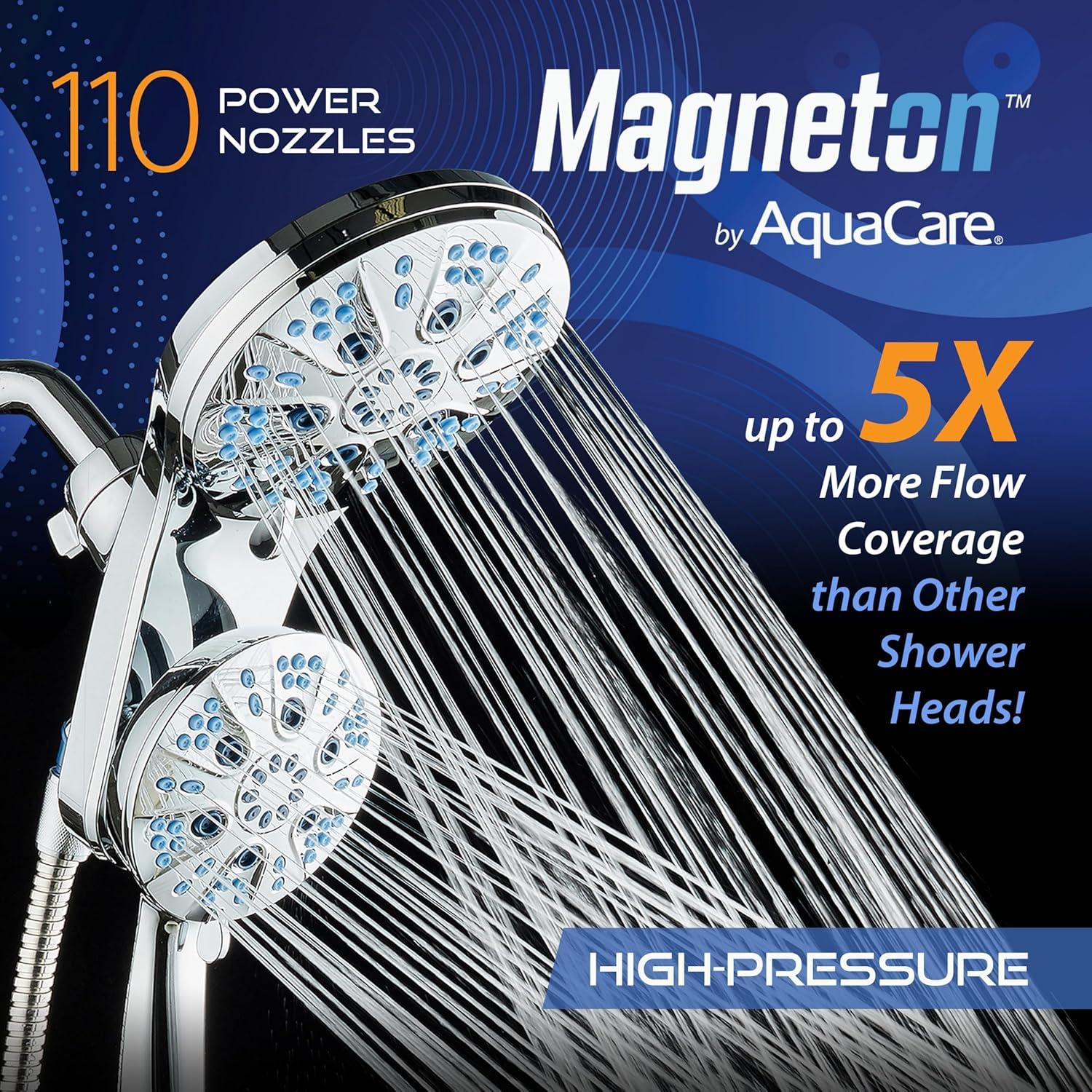 imageAquaCare Magneton HighPressure 48mode Luxury 3way Combo System with Magnetic Guidance Docking Giant Rain ampamp Handheld Shower Head Hygienic Jets and 6 ft Stainless Steel Hose Matte Black FinishChrome