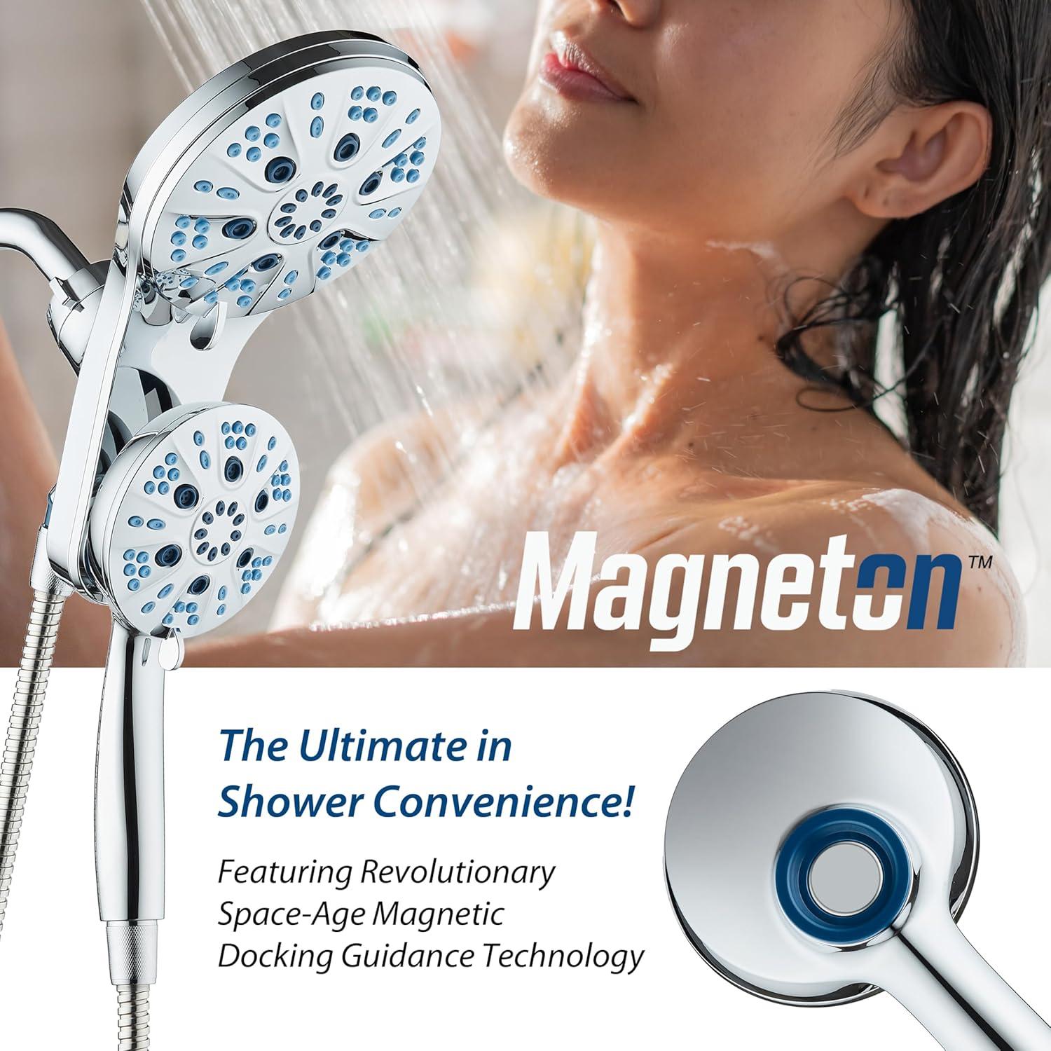 imageAquaCare Magneton HighPressure 48mode Luxury 3way Combo System with Magnetic Guidance Docking Giant Rain ampamp Handheld Shower Head Hygienic Jets and 6 ft Stainless Steel Hose Matte Black FinishChrome