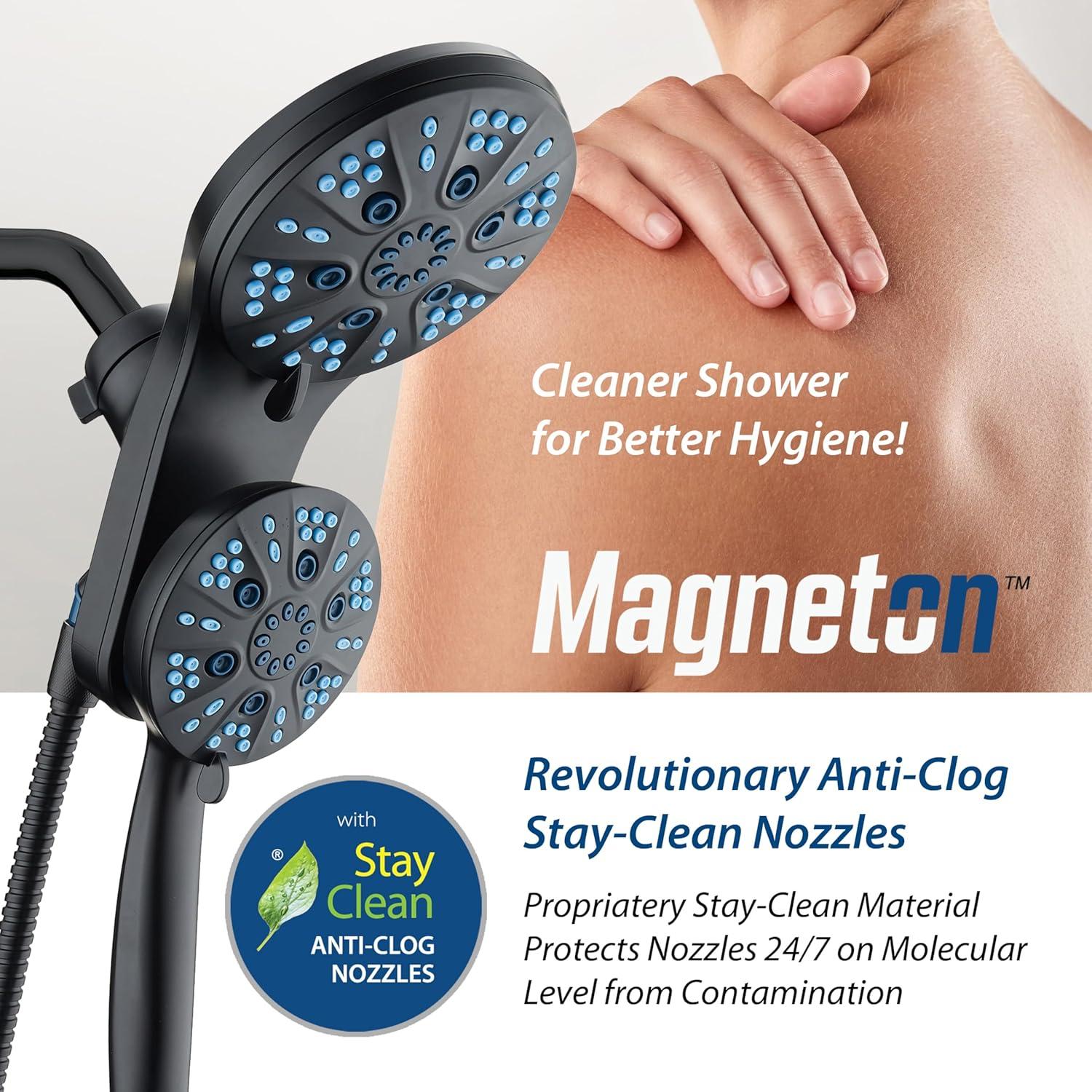 imageAquaCare Magneton HighPressure 48mode Luxury 3way Combo System with Magnetic Guidance Docking Giant Rain ampamp Handheld Shower Head Hygienic Jets and 6 ft Stainless Steel Hose Matte Black FinishMatte Black