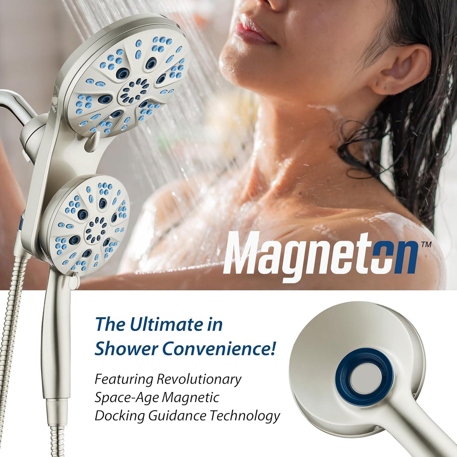 imageAquaCare Magneton HighPressure 48mode Luxury 3way Combo System with Magnetic Guidance Docking Giant Rain ampamp Handheld Shower Head Hygienic Jets and 6 ft Stainless Steel Hose Matte Black FinishSatin Nickel