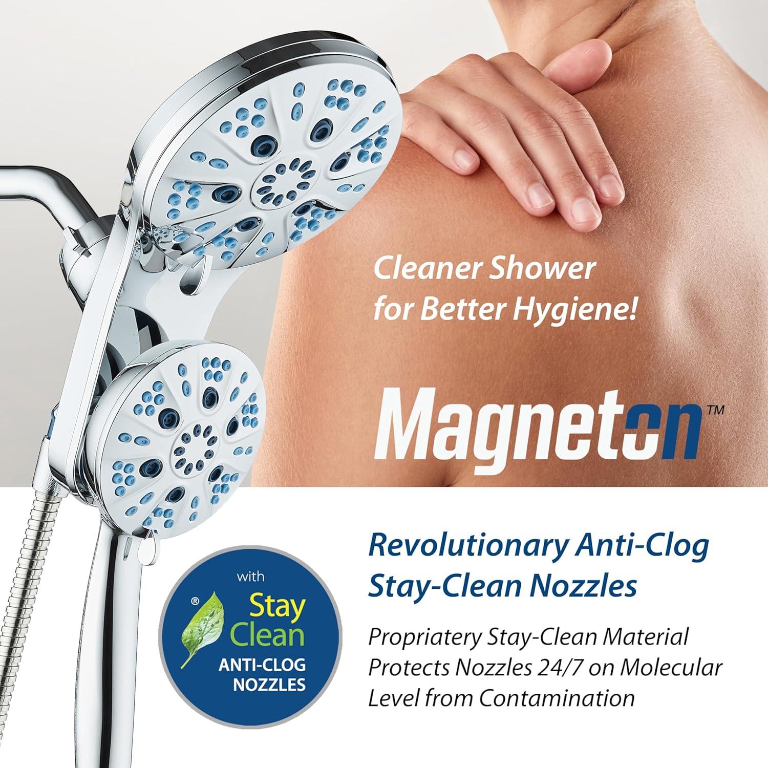 imageAquaCare Magneton HighPressure 48mode Luxury 3way Combo System with Magnetic Guidance Docking Giant Rain ampamp Handheld Shower Head Hygienic Jets and 6 ft Stainless Steel Hose Matte Black FinishChrome