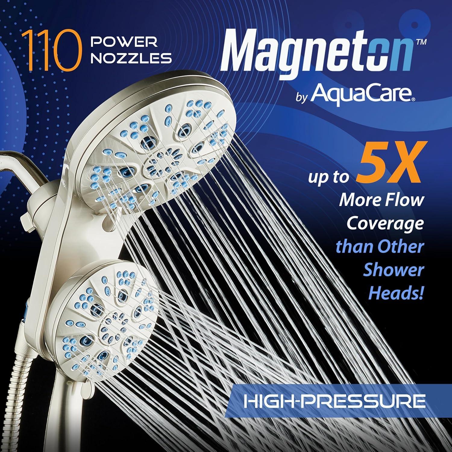 imageAquaCare Magneton HighPressure 48mode Luxury 3way Combo System with Magnetic Guidance Docking Giant Rain ampamp Handheld Shower Head Hygienic Jets and 6 ft Stainless Steel Hose Matte Black FinishSatin Nickel