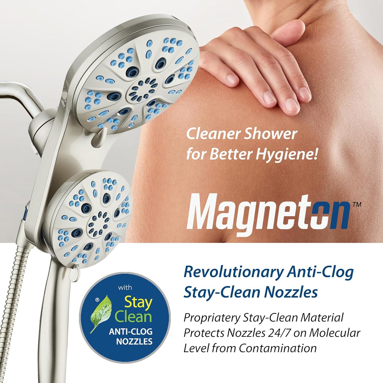 imageAquaCare Magneton HighPressure 48mode Luxury 3way Combo System with Magnetic Guidance Docking Giant Rain ampamp Handheld Shower Head Hygienic Jets and 6 ft Stainless Steel Hose Matte Black FinishSatin Nickel