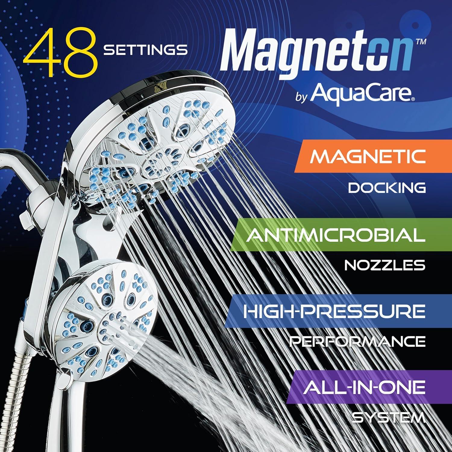 imageAquaCare Magneton HighPressure 48mode Luxury 3way Combo System with Magnetic Guidance Docking Giant Rain ampamp Handheld Shower Head Hygienic Jets and 6 ft Stainless Steel Hose Matte Black FinishChrome