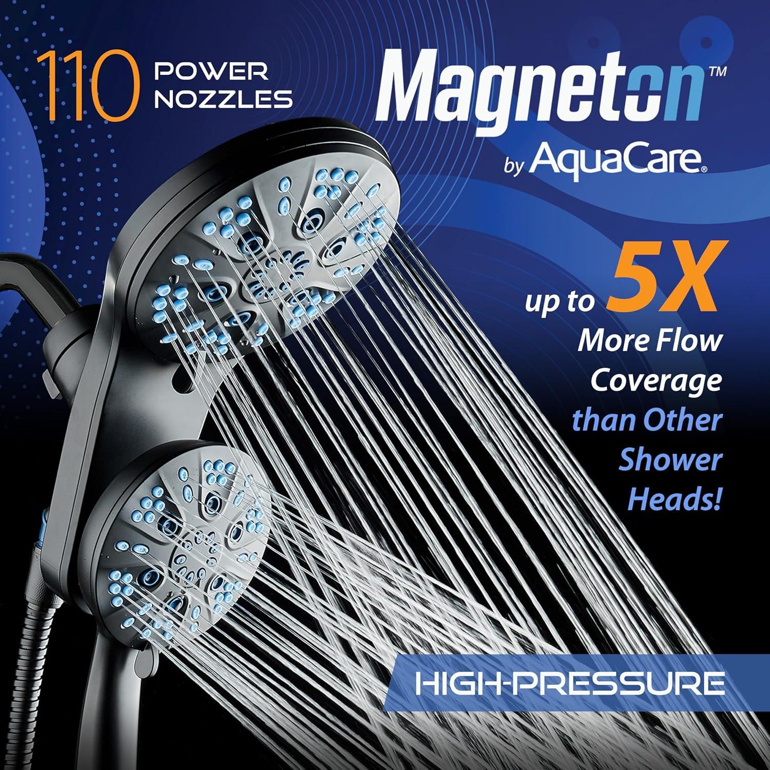imageAquaCare Magneton HighPressure 48mode Luxury 3way Combo System with Magnetic Guidance Docking Giant Rain ampamp Handheld Shower Head Hygienic Jets and 6 ft Stainless Steel Hose Matte Black FinishMatte Black