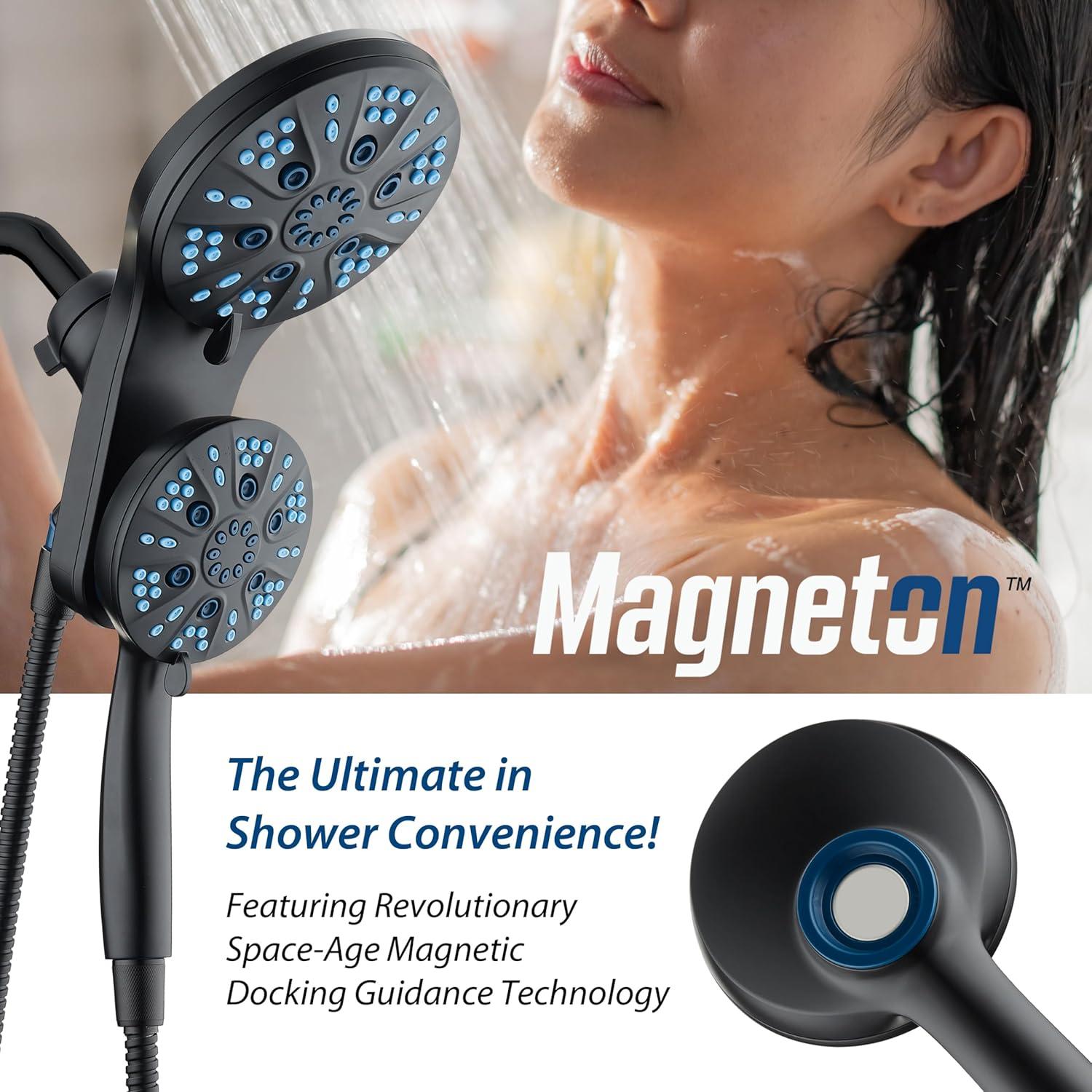 imageAquaCare Magneton HighPressure 48mode Luxury 3way Combo System with Magnetic Guidance Docking Giant Rain ampamp Handheld Shower Head Hygienic Jets and 6 ft Stainless Steel Hose Matte Black FinishMatte Black