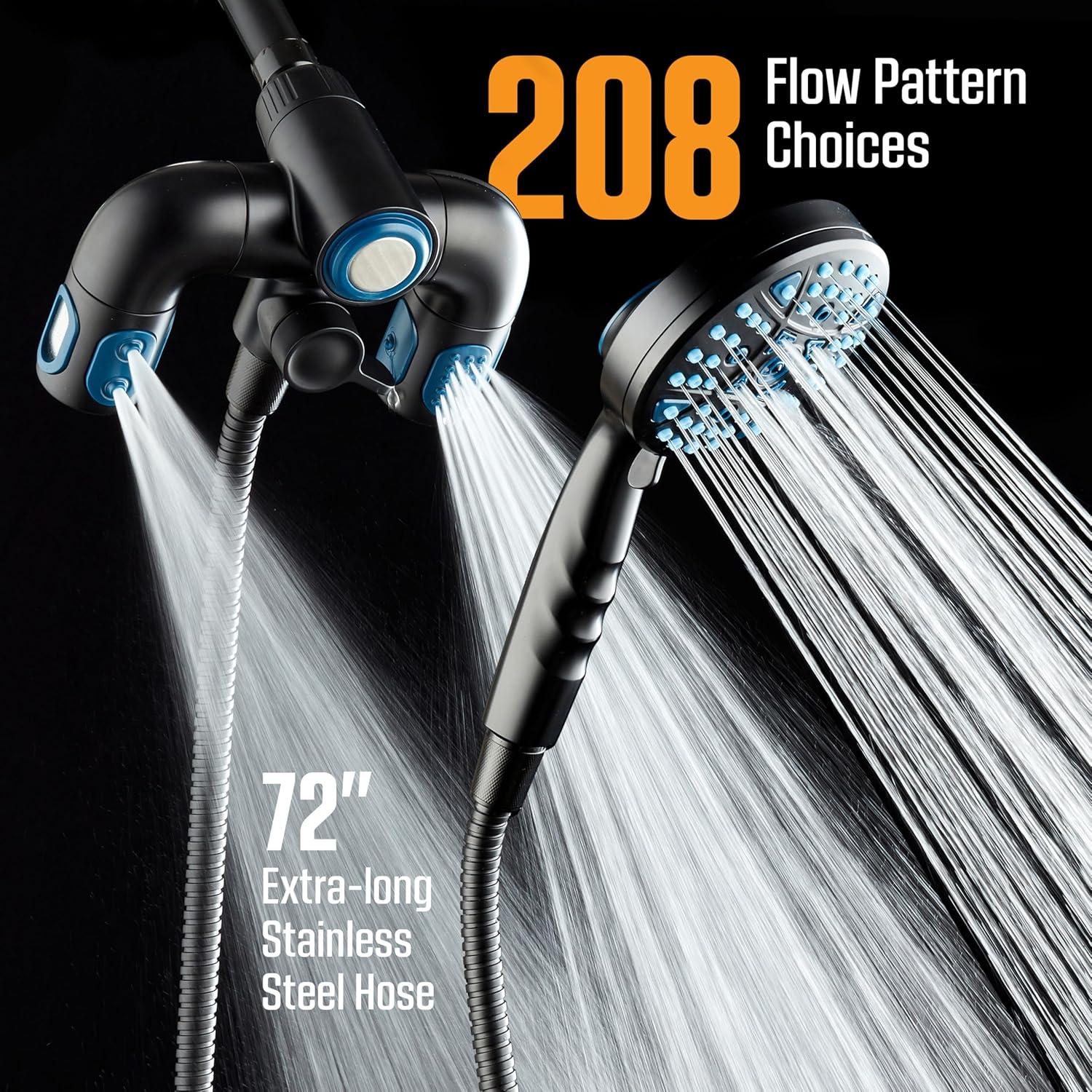 imageAquaCare Polaris High Pressure Multi Zone 208 Setting Shower Head ampamp Handheld 3way Combo System  Magnetic Docking Handle StayClean Jets 6 ft Metal Hose Graphite Finish Top American BrandMatte Black