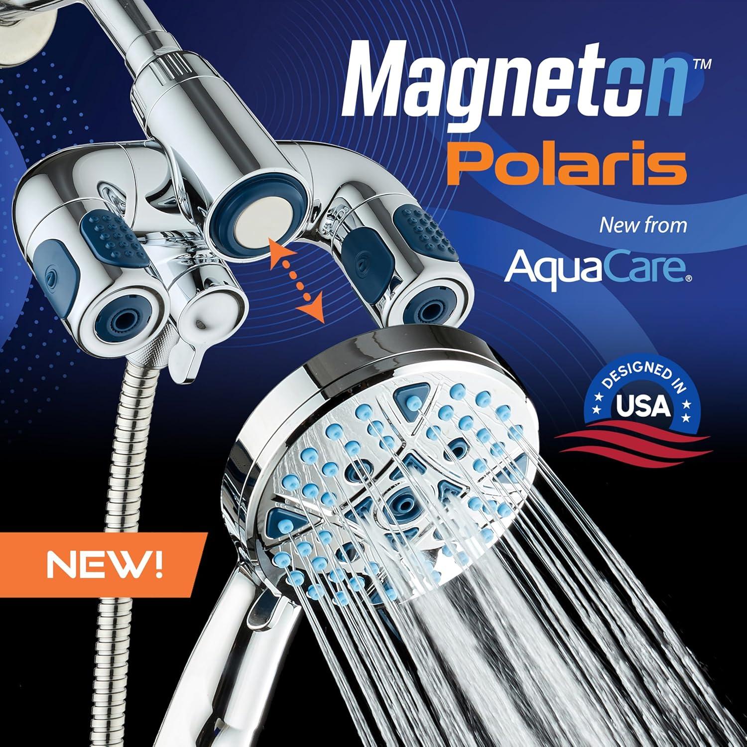 imageAquaCare Polaris High Pressure Multi Zone 208 Setting Shower Head ampamp Handheld 3way Combo System  Magnetic Docking Handle StayClean Jets 6 ft Metal Hose Graphite Finish Top American BrandChrome