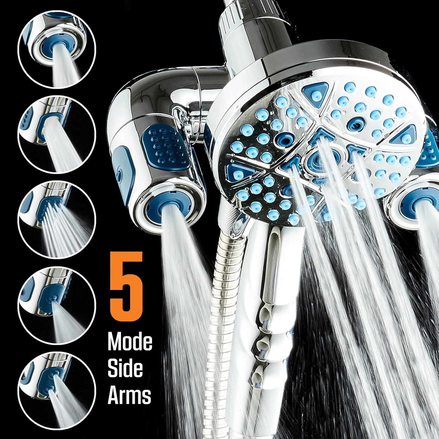 imageAquaCare Polaris High Pressure Multi Zone 208 Setting Shower Head ampamp Handheld 3way Combo System  Magnetic Docking Handle StayClean Jets 6 ft Metal Hose Graphite Finish Top American BrandChrome