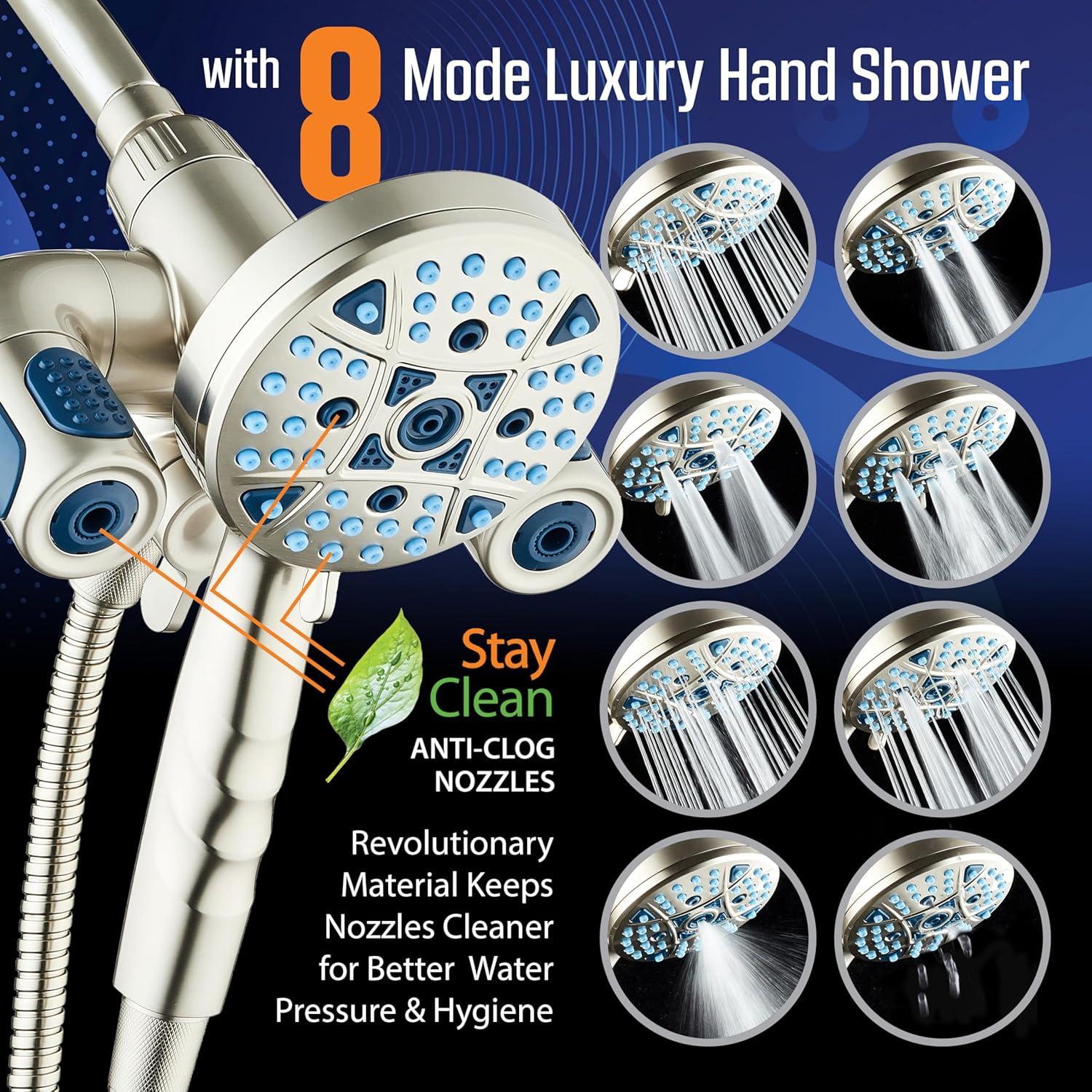 imageAquaCare Polaris High Pressure Multi Zone 208 Setting Shower Head ampamp Handheld 3way Combo System  Magnetic Docking Handle StayClean Jets 6 ft Metal Hose Graphite Finish Top American BrandNickel