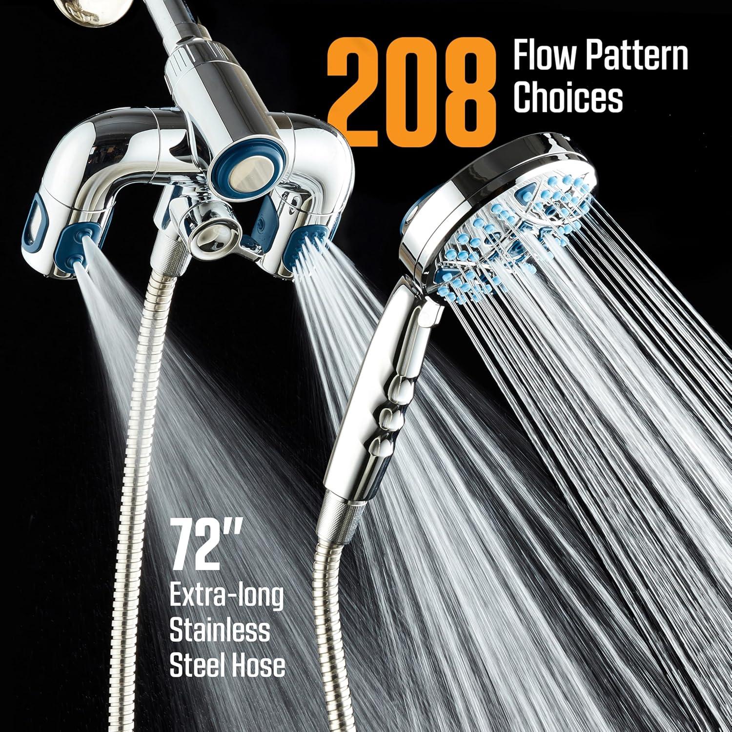 imageAquaCare Polaris High Pressure Multi Zone 208 Setting Shower Head ampamp Handheld 3way Combo System  Magnetic Docking Handle StayClean Jets 6 ft Metal Hose Graphite Finish Top American BrandChrome