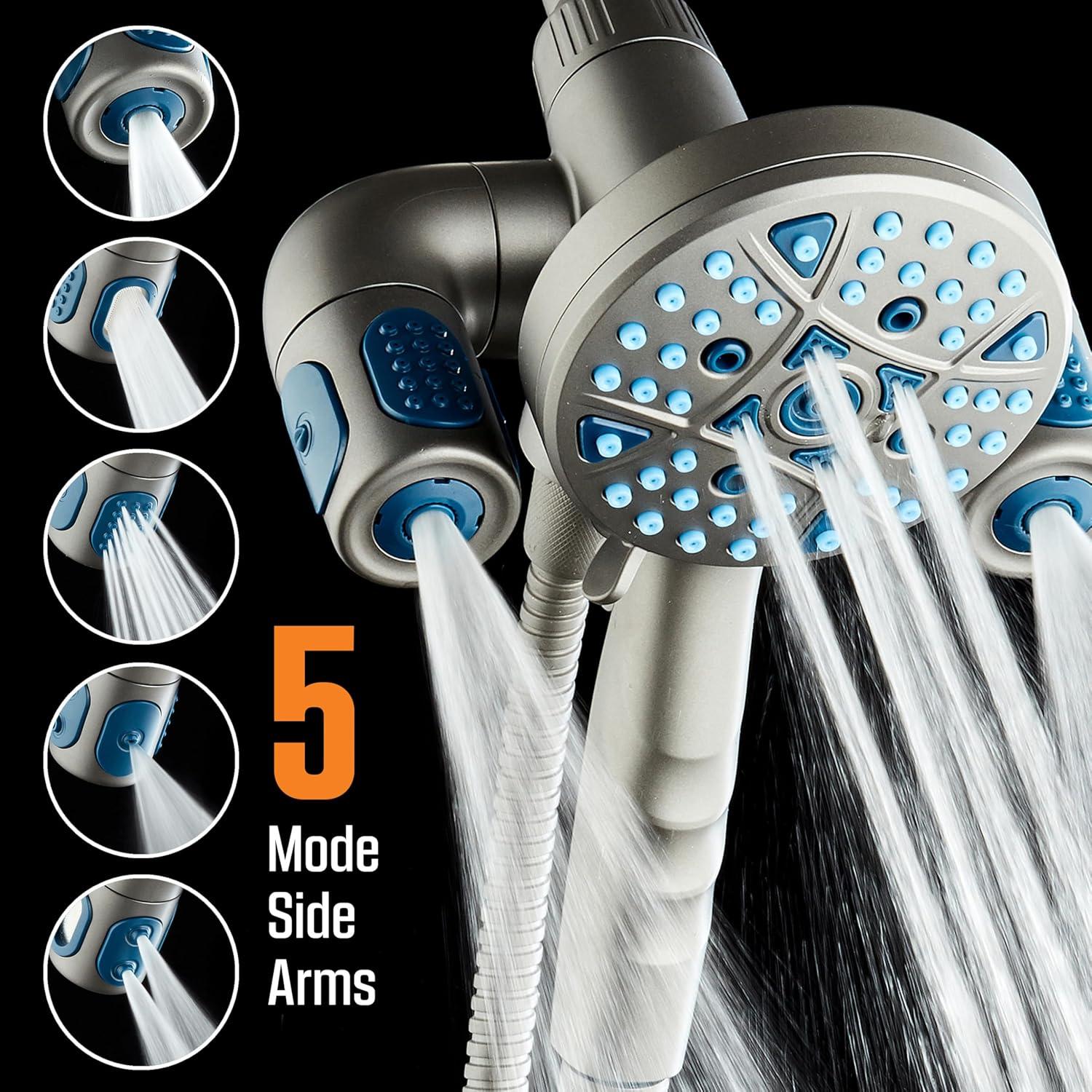 imageAquaCare Polaris High Pressure Multi Zone 208 Setting Shower Head ampamp Handheld 3way Combo System  Magnetic Docking Handle StayClean Jets 6 ft Metal Hose Graphite Finish Top American BrandGraphite