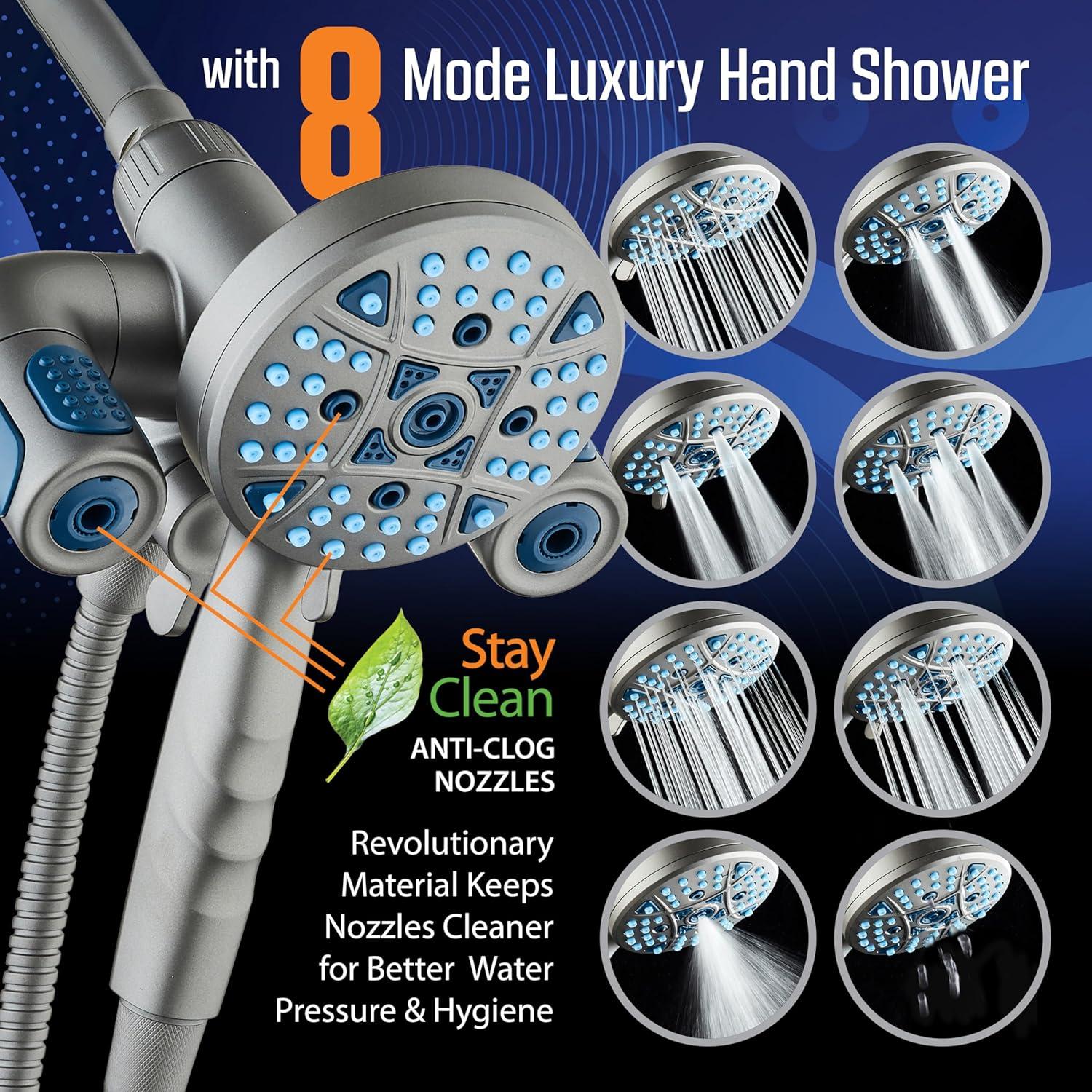 imageAquaCare Polaris High Pressure Multi Zone 208 Setting Shower Head ampamp Handheld 3way Combo System  Magnetic Docking Handle StayClean Jets 6 ft Metal Hose Graphite Finish Top American BrandGraphite