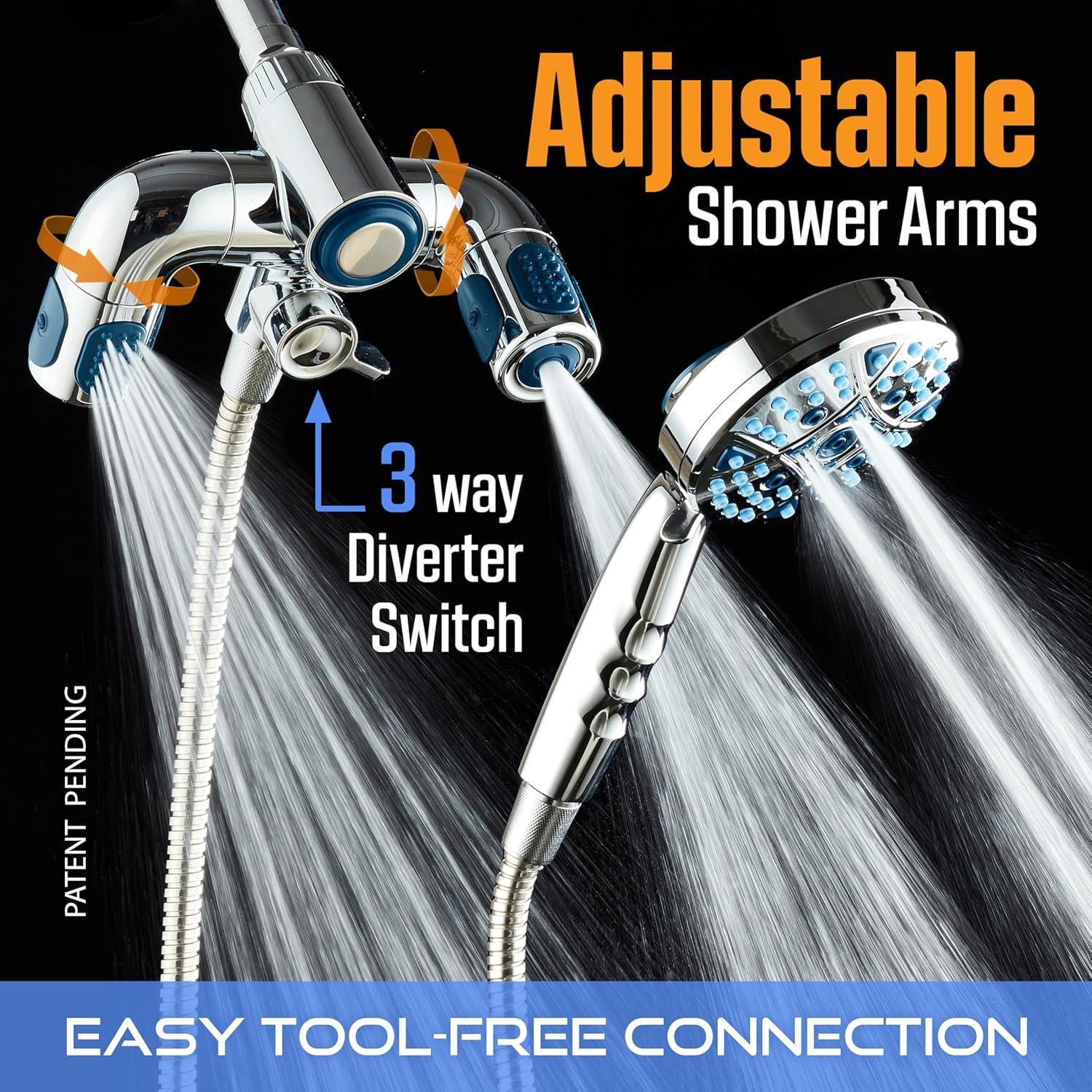 imageAquaCare Polaris High Pressure Multi Zone 208 Setting Shower Head ampamp Handheld 3way Combo System  Magnetic Docking Handle StayClean Jets 6 ft Metal Hose Graphite Finish Top American BrandChrome