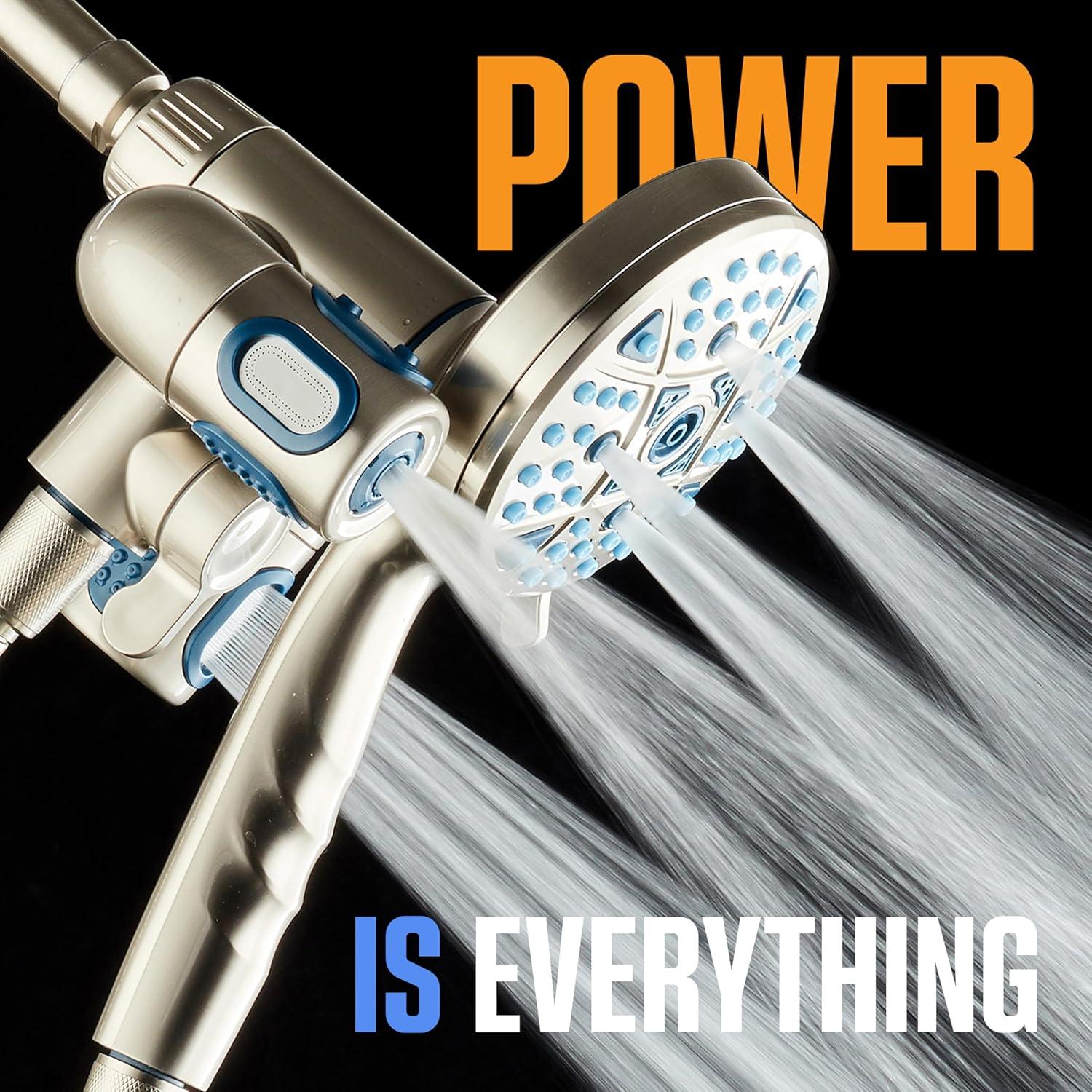 imageAquaCare Polaris High Pressure Multi Zone 208 Setting Shower Head ampamp Handheld 3way Combo System  Magnetic Docking Handle StayClean Jets 6 ft Metal Hose Graphite Finish Top American BrandNickel
