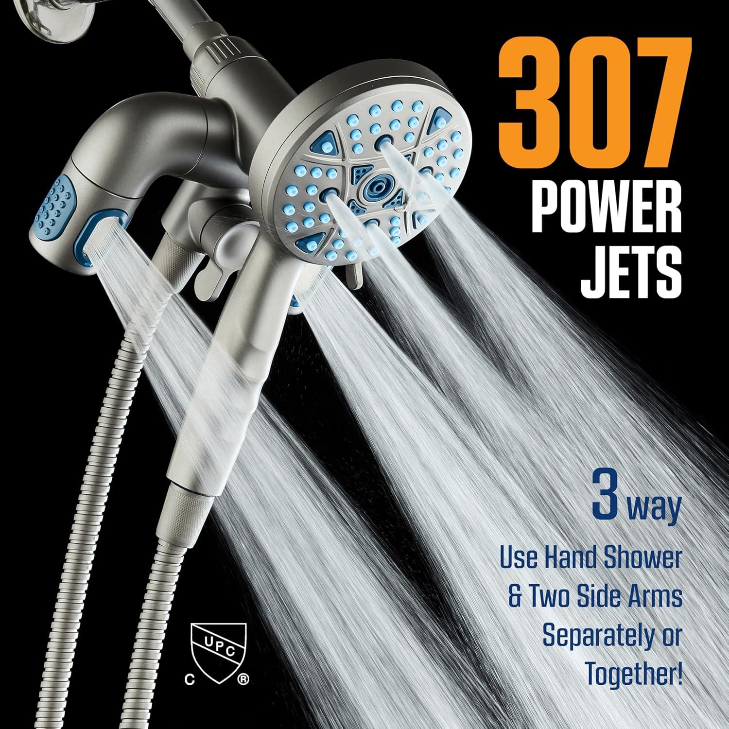 imageAquaCare Polaris High Pressure Multi Zone 208 Setting Shower Head ampamp Handheld 3way Combo System  Magnetic Docking Handle StayClean Jets 6 ft Metal Hose Graphite Finish Top American BrandGraphite