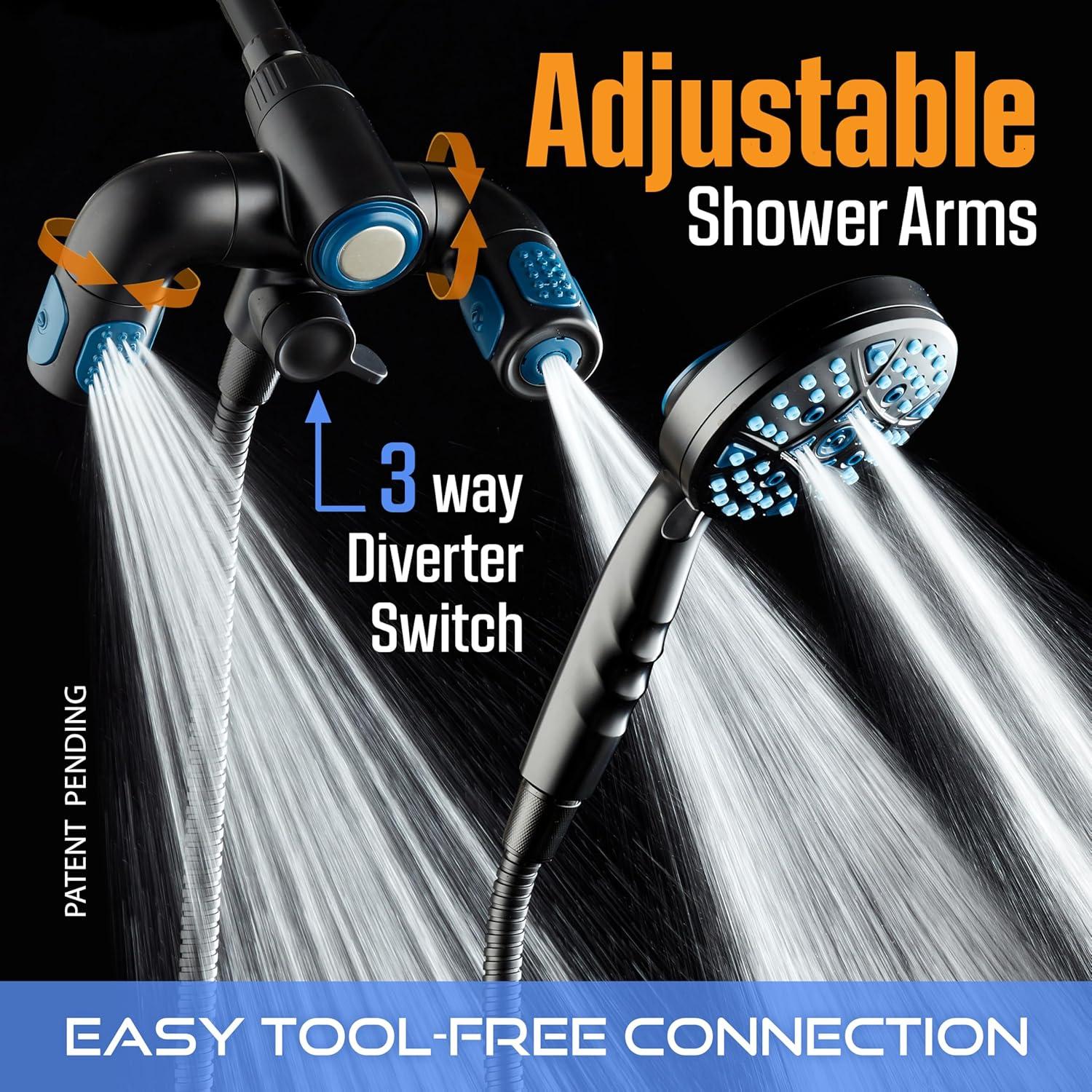 imageAquaCare Polaris High Pressure Multi Zone 208 Setting Shower Head ampamp Handheld 3way Combo System  Magnetic Docking Handle StayClean Jets 6 ft Metal Hose Graphite Finish Top American BrandMatte Black