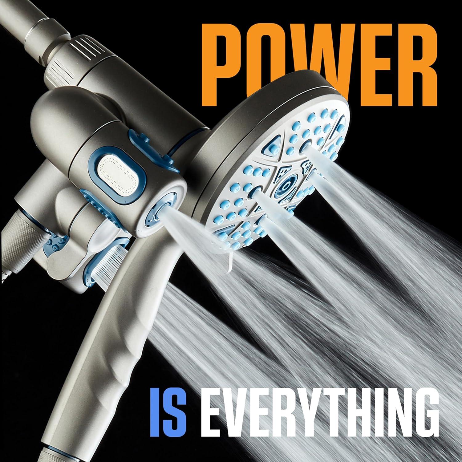 imageAquaCare Polaris High Pressure Multi Zone 208 Setting Shower Head ampamp Handheld 3way Combo System  Magnetic Docking Handle StayClean Jets 6 ft Metal Hose Graphite Finish Top American BrandGraphite