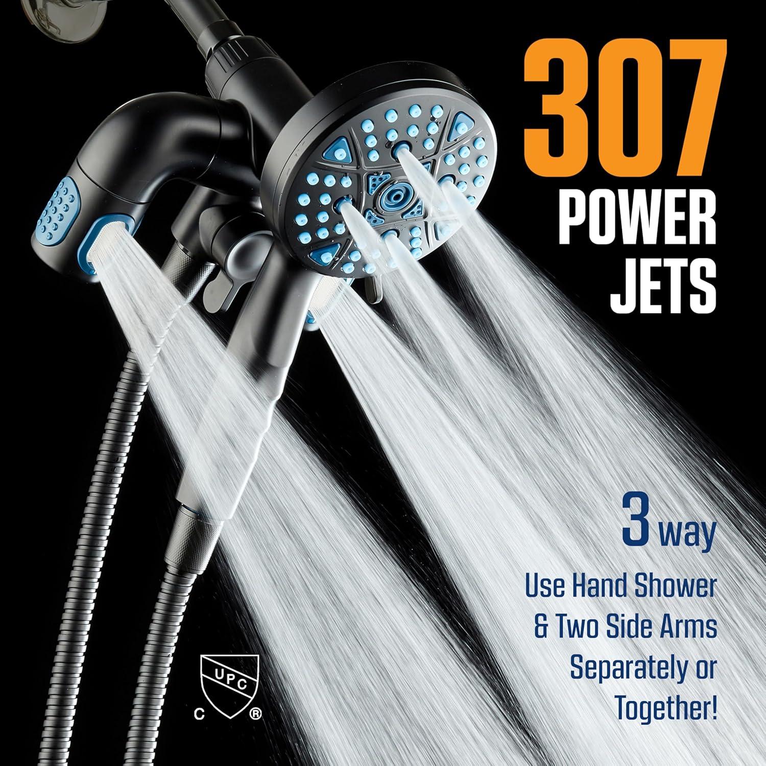 imageAquaCare Polaris High Pressure Multi Zone 208 Setting Shower Head ampamp Handheld 3way Combo System  Magnetic Docking Handle StayClean Jets 6 ft Metal Hose Graphite Finish Top American BrandMatte Black