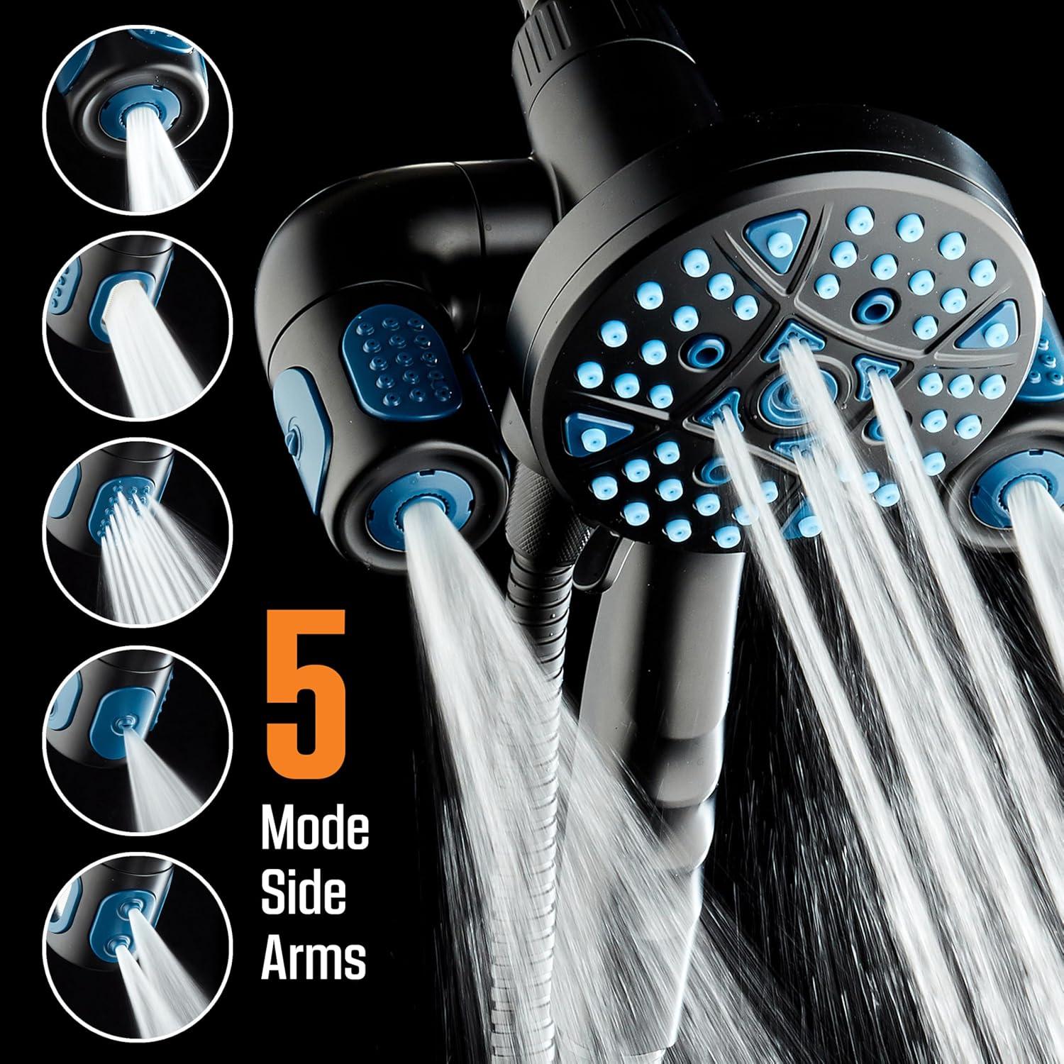 imageAquaCare Polaris High Pressure Multi Zone 208 Setting Shower Head ampamp Handheld 3way Combo System  Magnetic Docking Handle StayClean Jets 6 ft Metal Hose Graphite Finish Top American BrandMatte Black