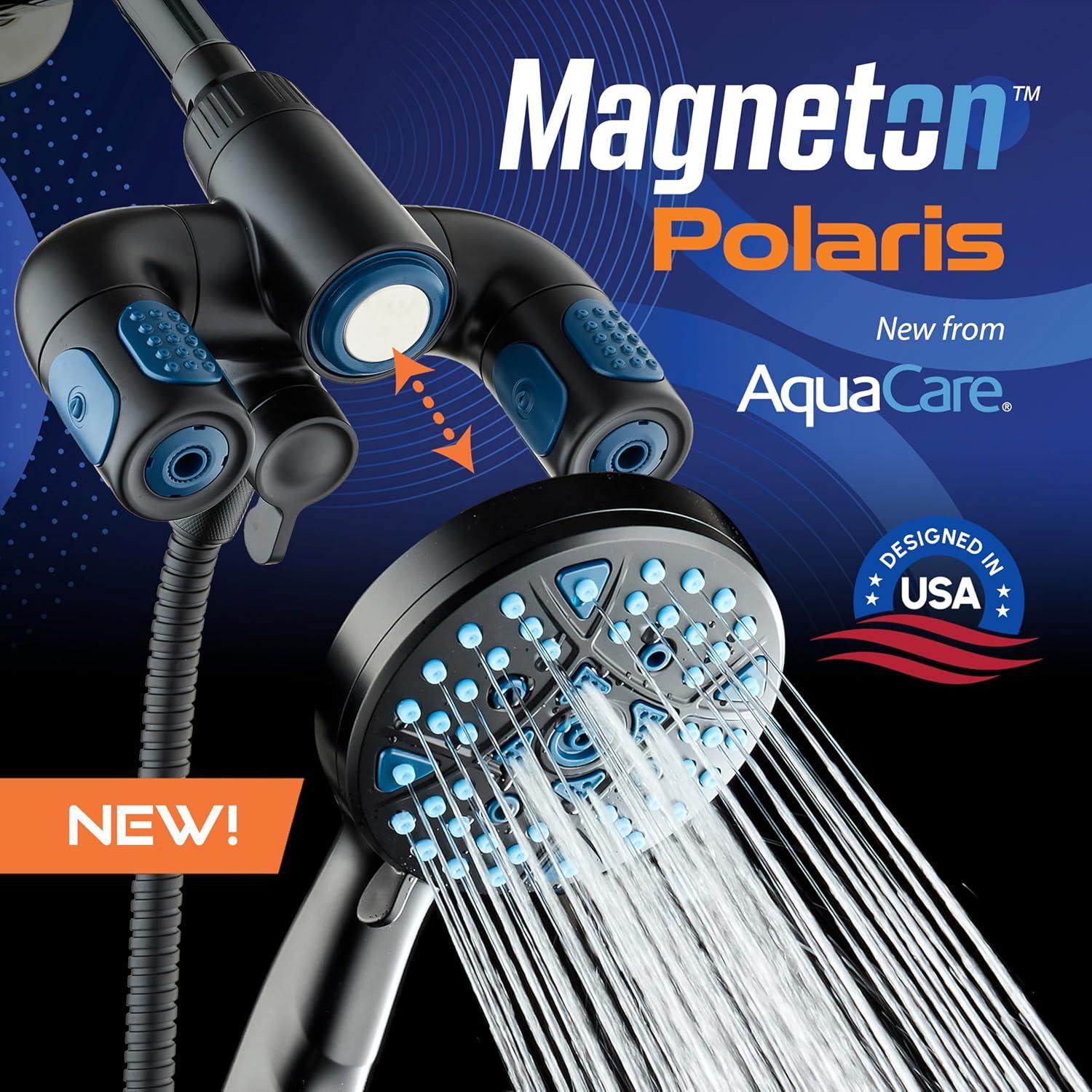 imageAquaCare Polaris High Pressure Multi Zone 208 Setting Shower Head ampamp Handheld 3way Combo System  Magnetic Docking Handle StayClean Jets 6 ft Metal Hose Graphite Finish Top American BrandMatte Black