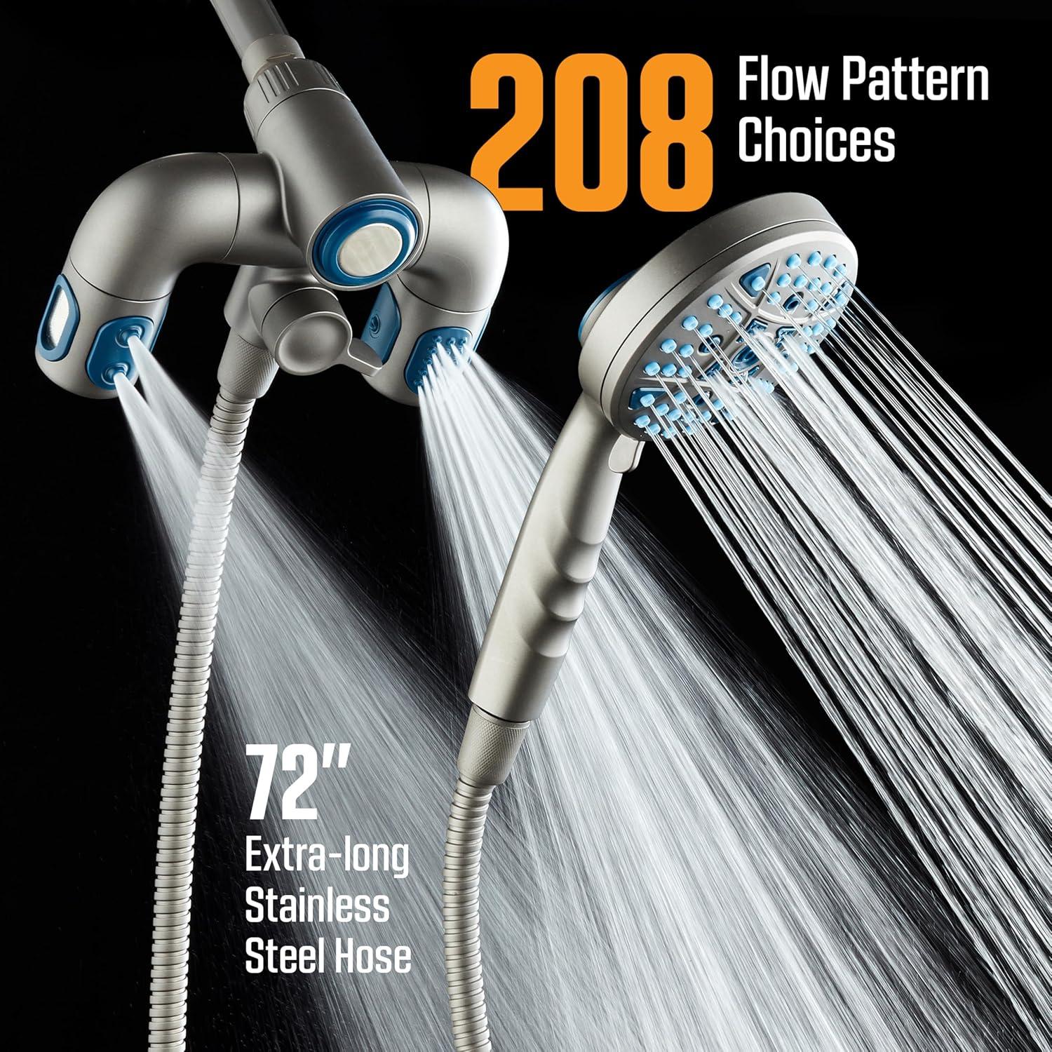imageAquaCare Polaris High Pressure Multi Zone 208 Setting Shower Head ampamp Handheld 3way Combo System  Magnetic Docking Handle StayClean Jets 6 ft Metal Hose Graphite Finish Top American BrandGraphite