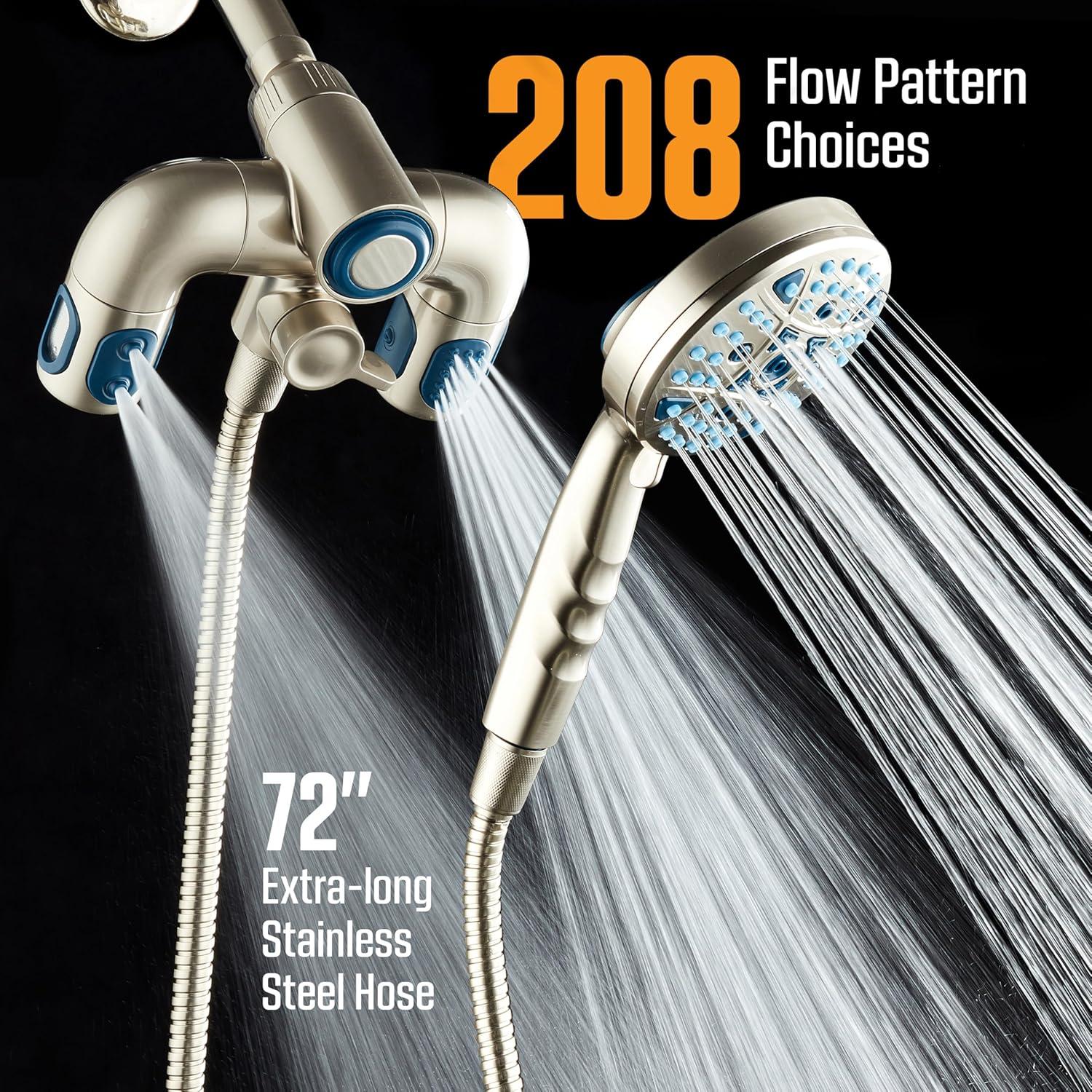 imageAquaCare Polaris High Pressure Multi Zone 208 Setting Shower Head ampamp Handheld 3way Combo System  Magnetic Docking Handle StayClean Jets 6 ft Metal Hose Graphite Finish Top American BrandNickel