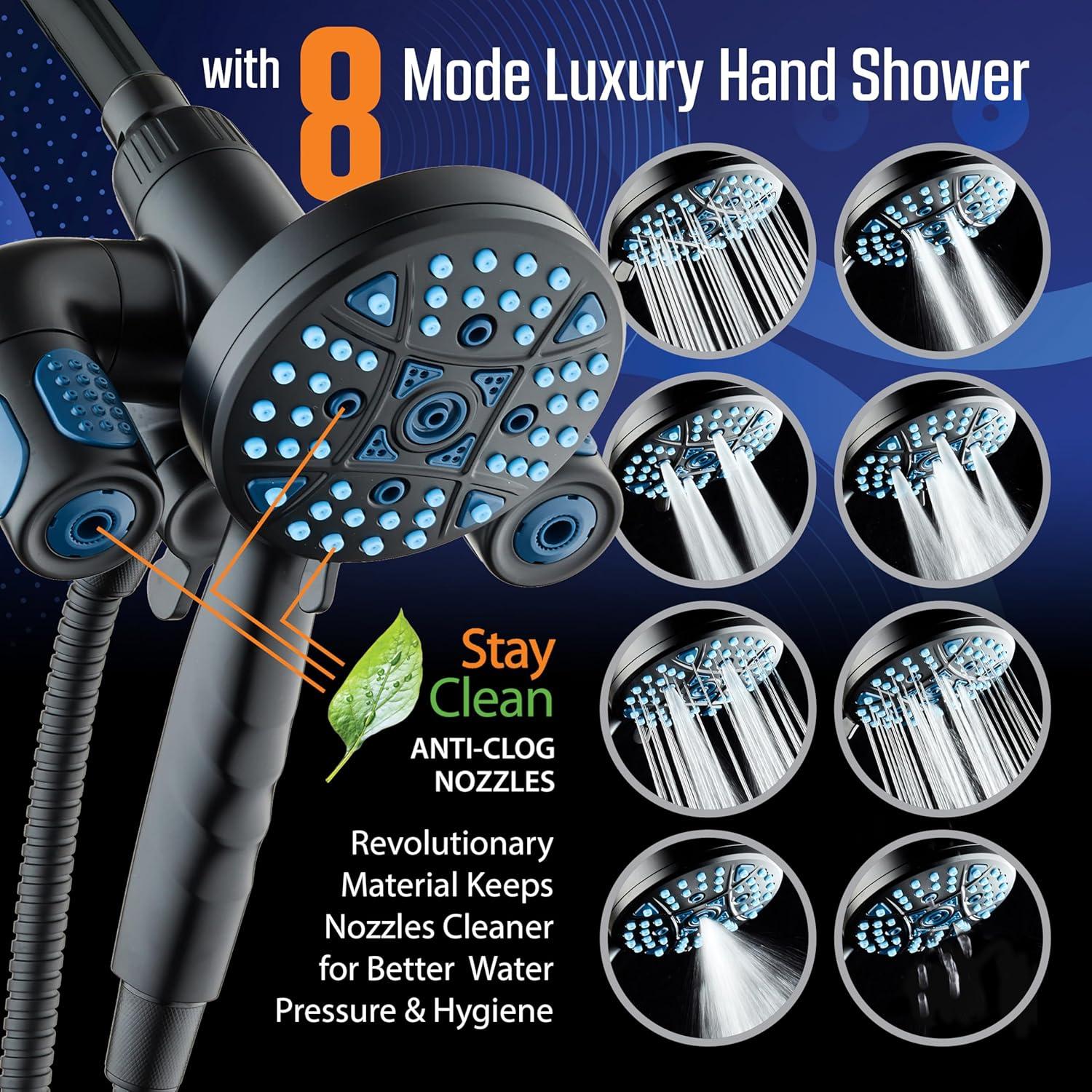 imageAquaCare Polaris High Pressure Multi Zone 208 Setting Shower Head ampamp Handheld 3way Combo System  Magnetic Docking Handle StayClean Jets 6 ft Metal Hose Graphite Finish Top American BrandMatte Black