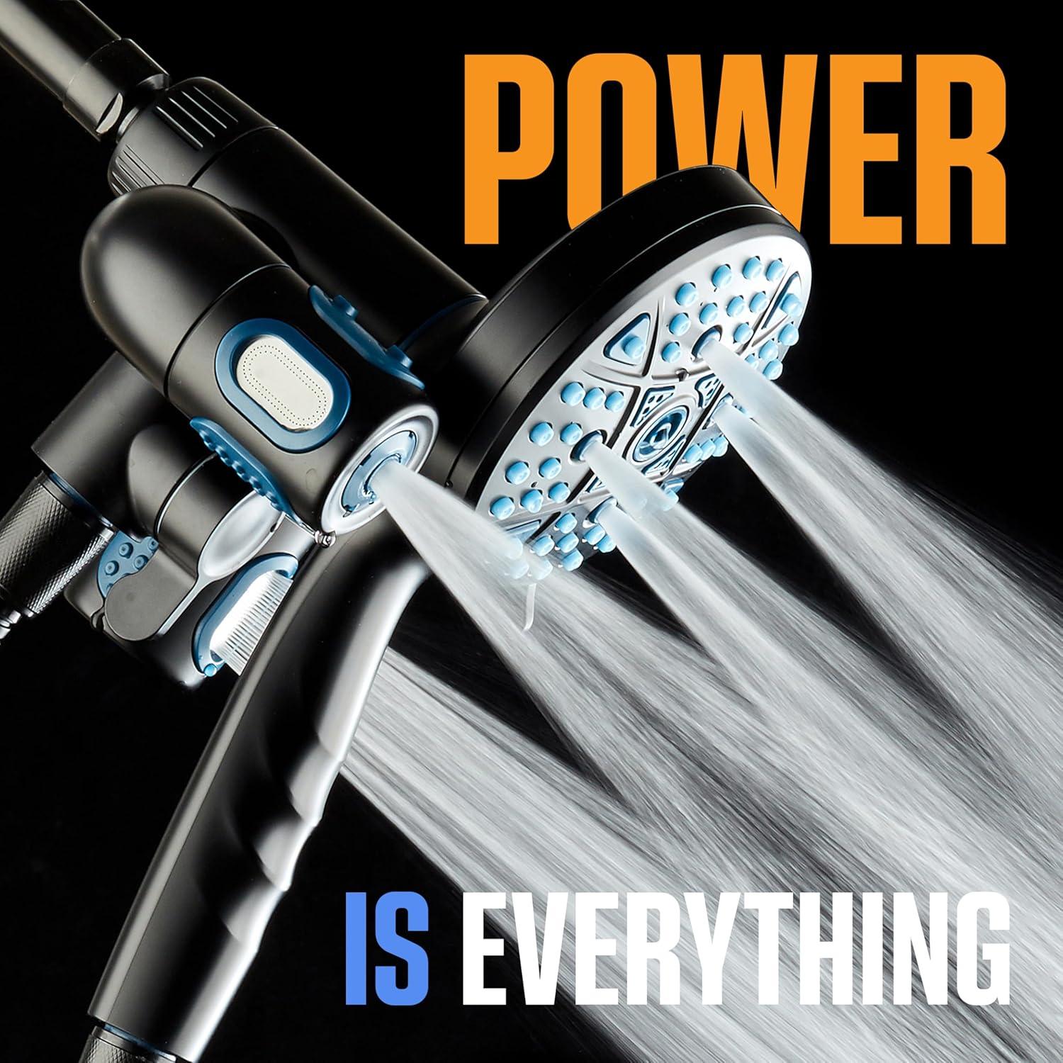 imageAquaCare Polaris High Pressure Multi Zone 208 Setting Shower Head ampamp Handheld 3way Combo System  Magnetic Docking Handle StayClean Jets 6 ft Metal Hose Graphite Finish Top American BrandMatte Black