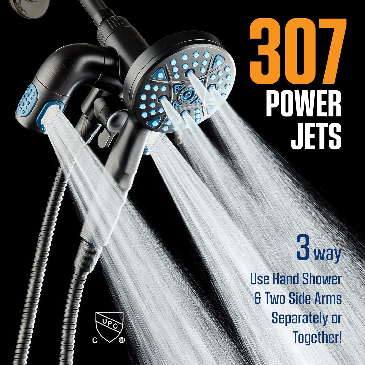 imageAquaCare Polaris High Pressure Multi Zone 208 Setting Shower Head ampamp Handheld 3way Combo System  Magnetic Docking Handle StayClean Jets 6 ft Metal Hose Graphite Finish Top American BrandOil Rubbed Bronze