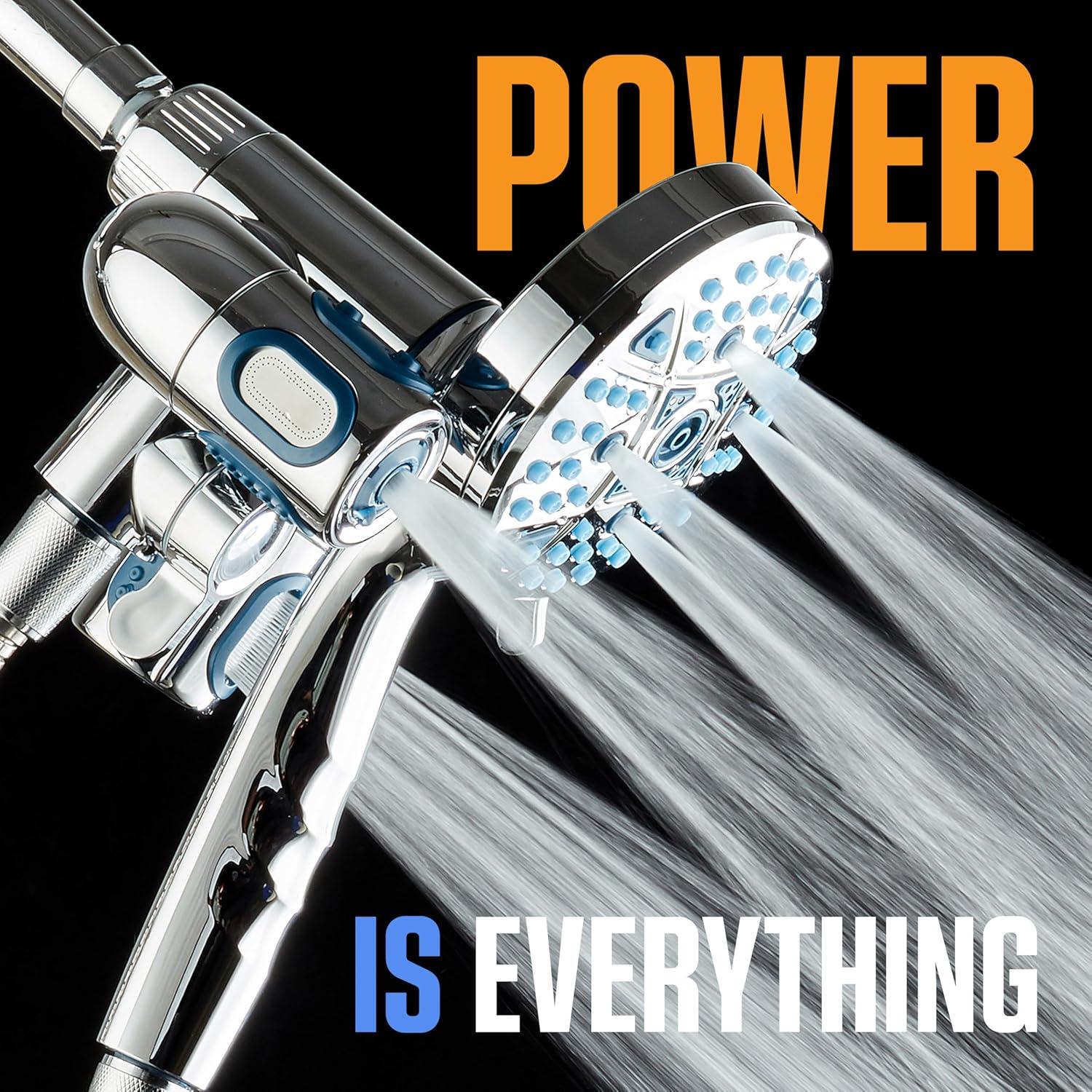 imageAquaCare Polaris High Pressure Multi Zone 208 Setting Shower Head ampamp Handheld 3way Combo System  Magnetic Docking Handle StayClean Jets 6 ft Metal Hose Graphite Finish Top American BrandChrome
