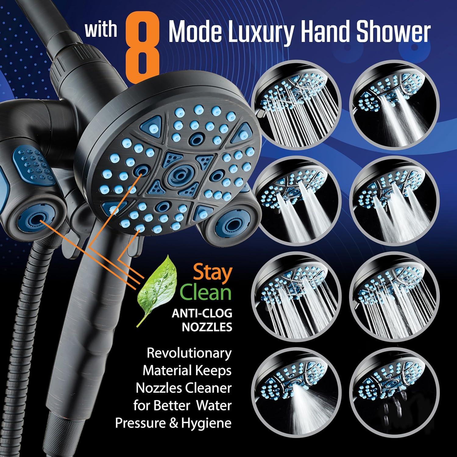 imageAquaCare Polaris High Pressure Multi Zone 208 Setting Shower Head ampamp Handheld 3way Combo System  Magnetic Docking Handle StayClean Jets 6 ft Metal Hose Graphite Finish Top American BrandOil Rubbed Bronze