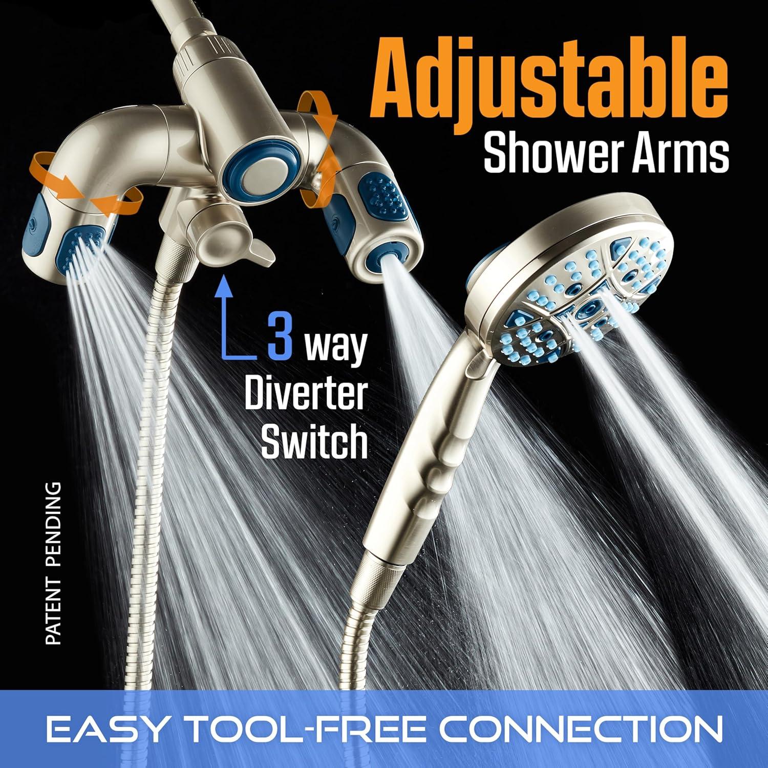 imageAquaCare Polaris High Pressure Multi Zone 208 Setting Shower Head ampamp Handheld 3way Combo System  Magnetic Docking Handle StayClean Jets 6 ft Metal Hose Graphite Finish Top American BrandNickel
