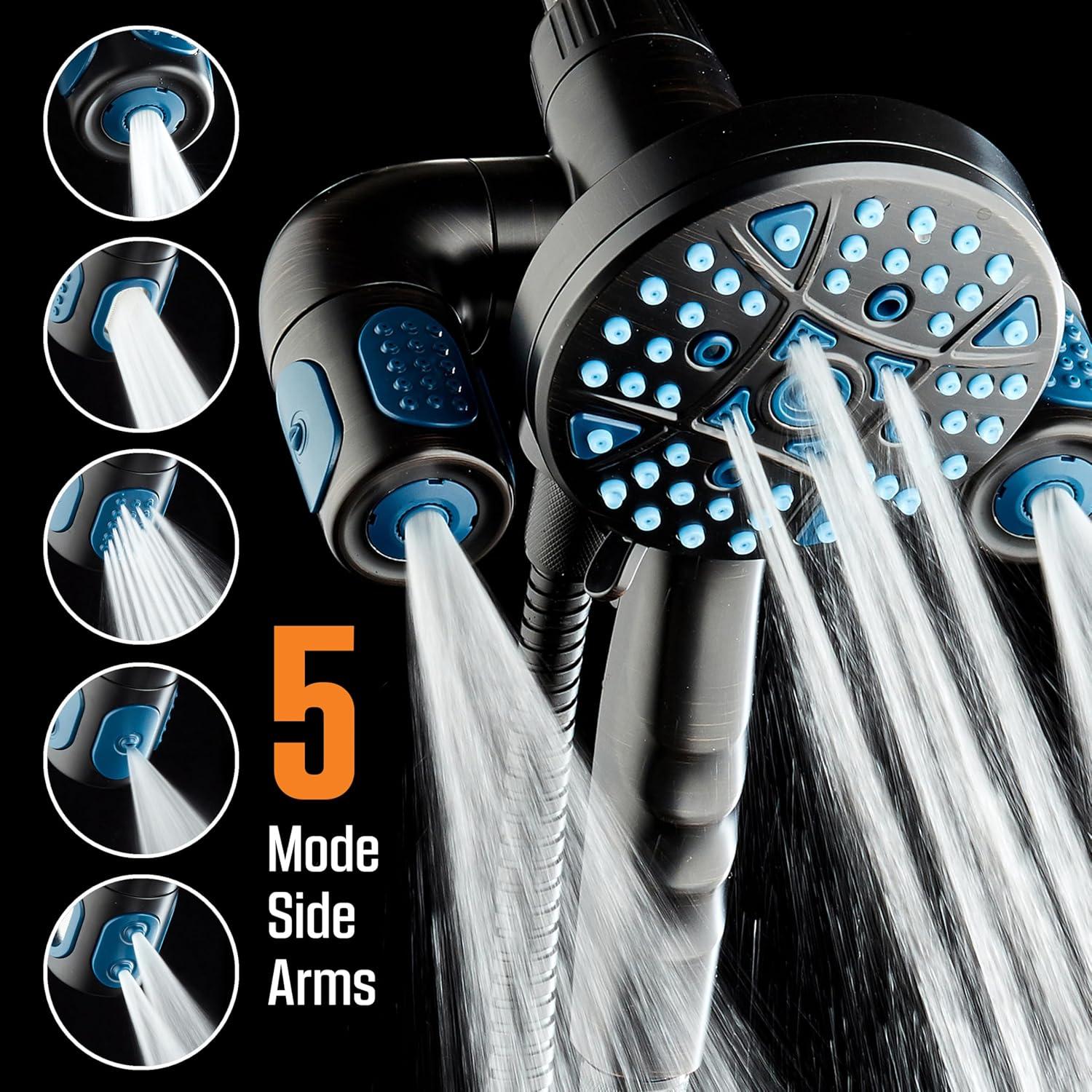 imageAquaCare Polaris High Pressure Multi Zone 208 Setting Shower Head ampamp Handheld 3way Combo System  Magnetic Docking Handle StayClean Jets 6 ft Metal Hose Graphite Finish Top American BrandOil Rubbed Bronze