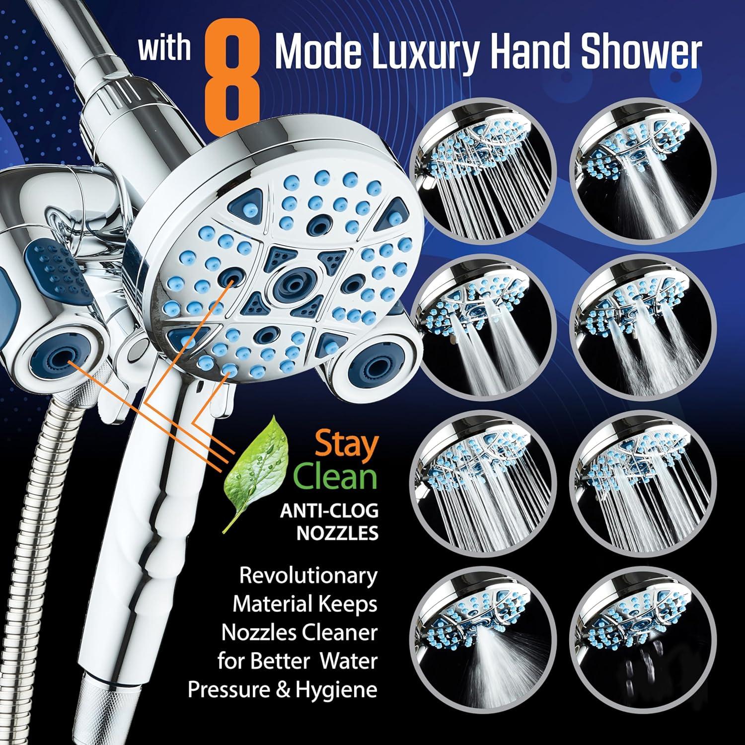 imageAquaCare Polaris High Pressure Multi Zone 208 Setting Shower Head ampamp Handheld 3way Combo System  Magnetic Docking Handle StayClean Jets 6 ft Metal Hose Graphite Finish Top American BrandChrome