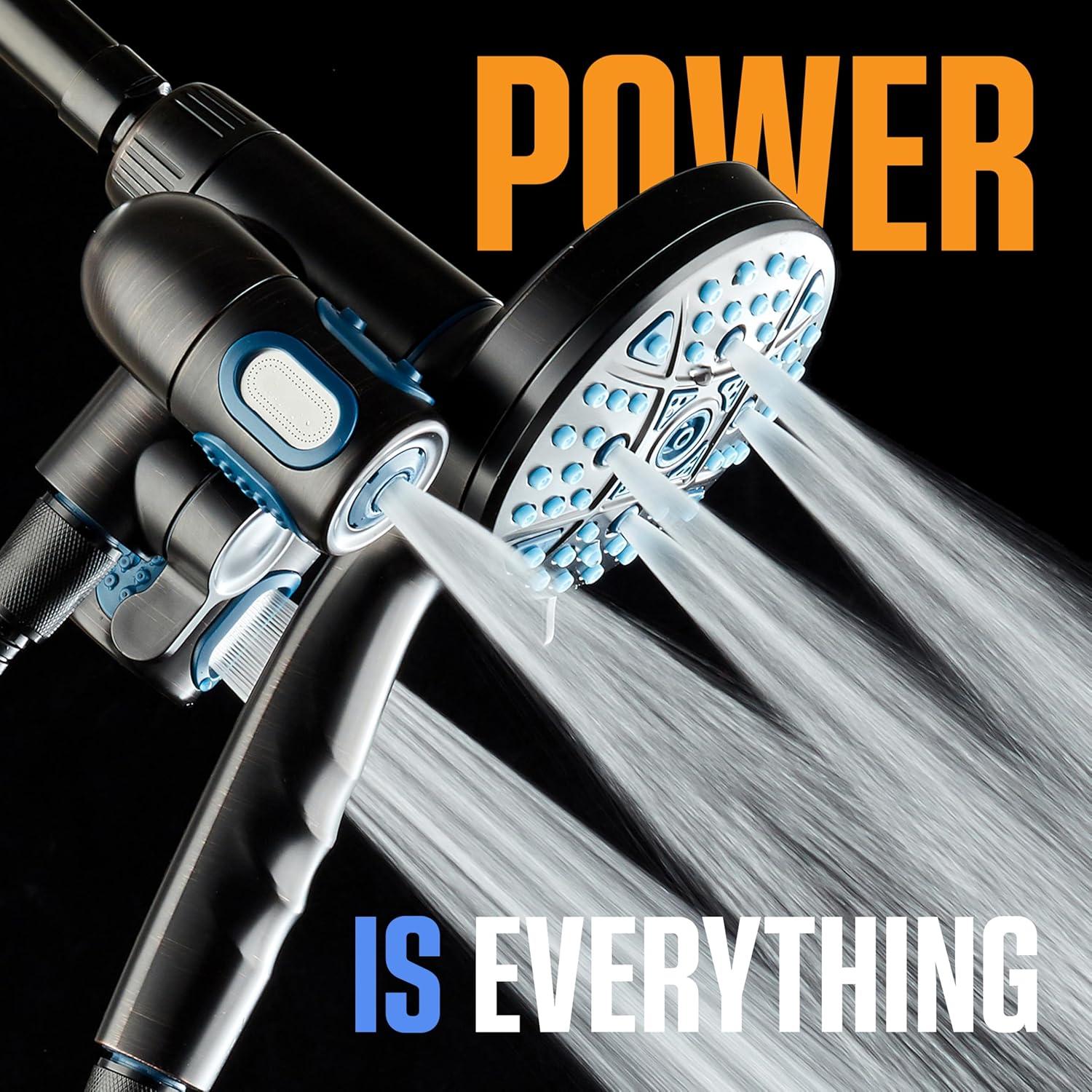 imageAquaCare Polaris High Pressure Multi Zone 208 Setting Shower Head ampamp Handheld 3way Combo System  Magnetic Docking Handle StayClean Jets 6 ft Metal Hose Graphite Finish Top American BrandOil Rubbed Bronze
