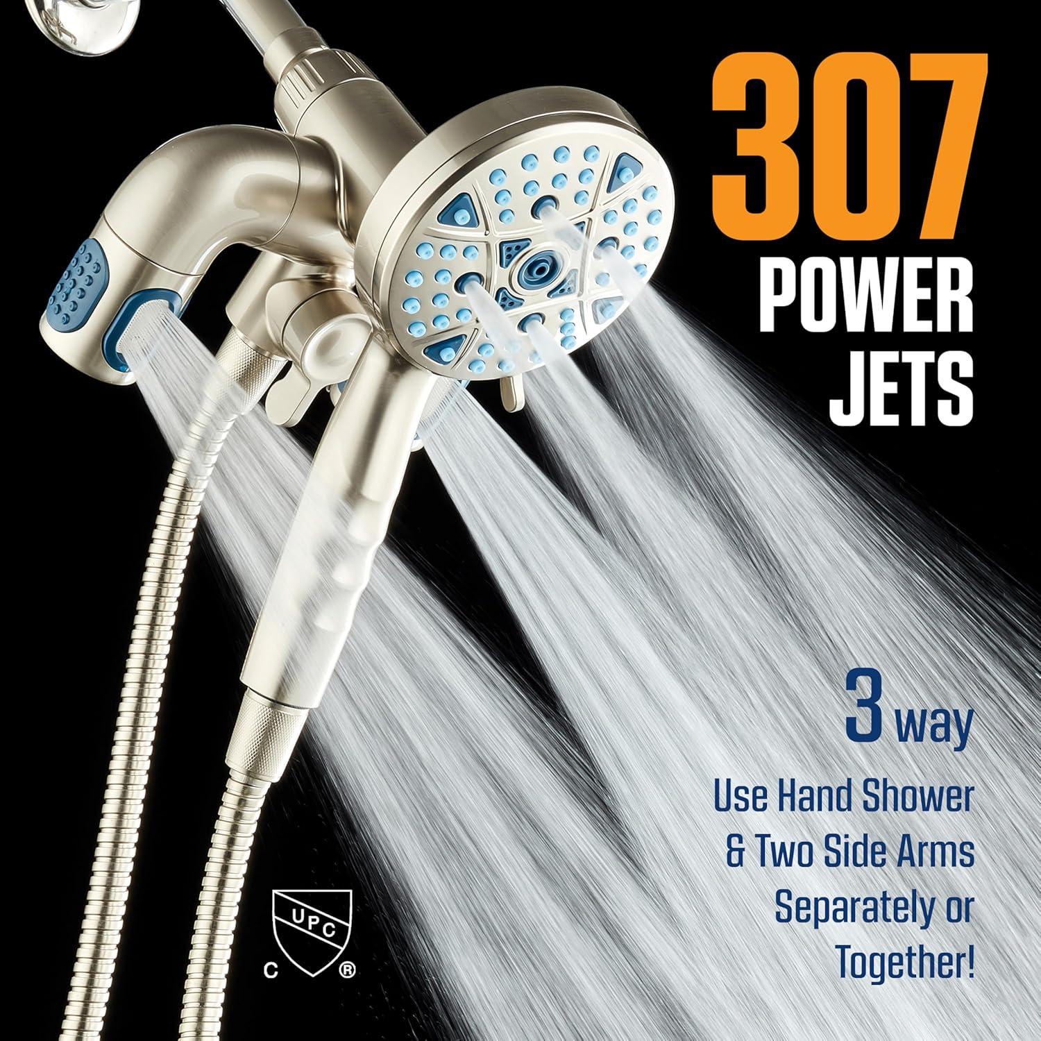 imageAquaCare Polaris High Pressure Multi Zone 208 Setting Shower Head ampamp Handheld 3way Combo System  Magnetic Docking Handle StayClean Jets 6 ft Metal Hose Graphite Finish Top American BrandNickel