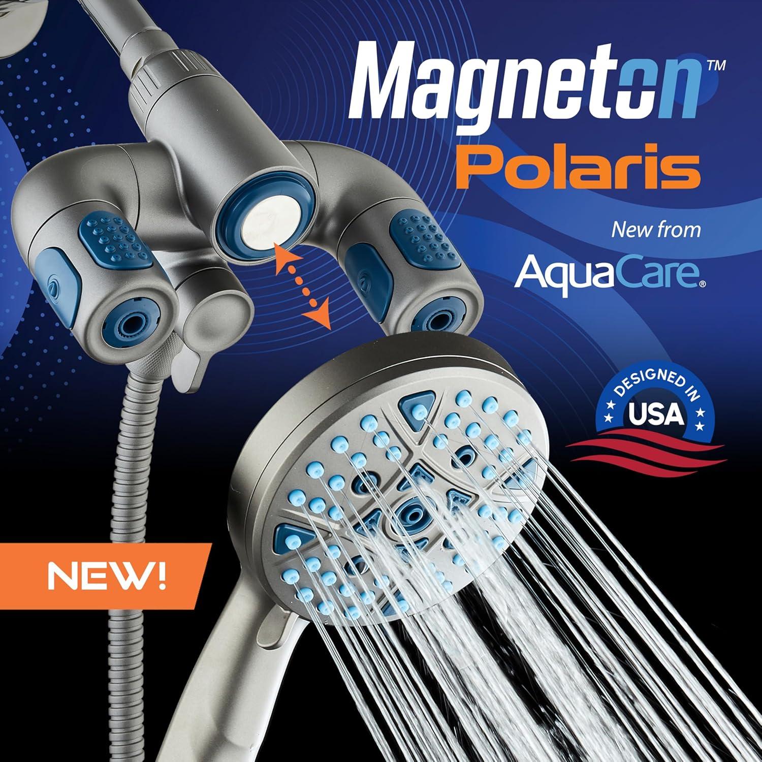 imageAquaCare Polaris High Pressure Multi Zone 208 Setting Shower Head ampamp Handheld 3way Combo System  Magnetic Docking Handle StayClean Jets 6 ft Metal Hose Graphite Finish Top American BrandGraphite