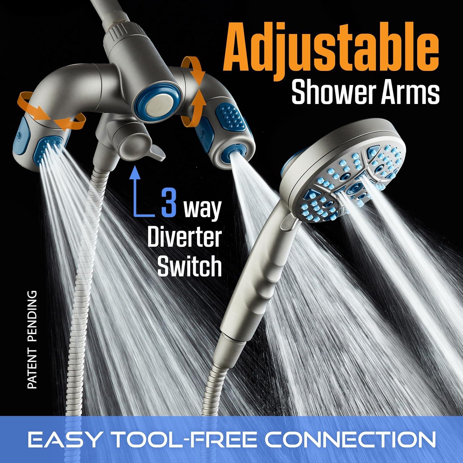 imageAquaCare Polaris High Pressure Multi Zone 208 Setting Shower Head ampamp Handheld 3way Combo System  Magnetic Docking Handle StayClean Jets 6 ft Metal Hose Graphite Finish Top American BrandGraphite