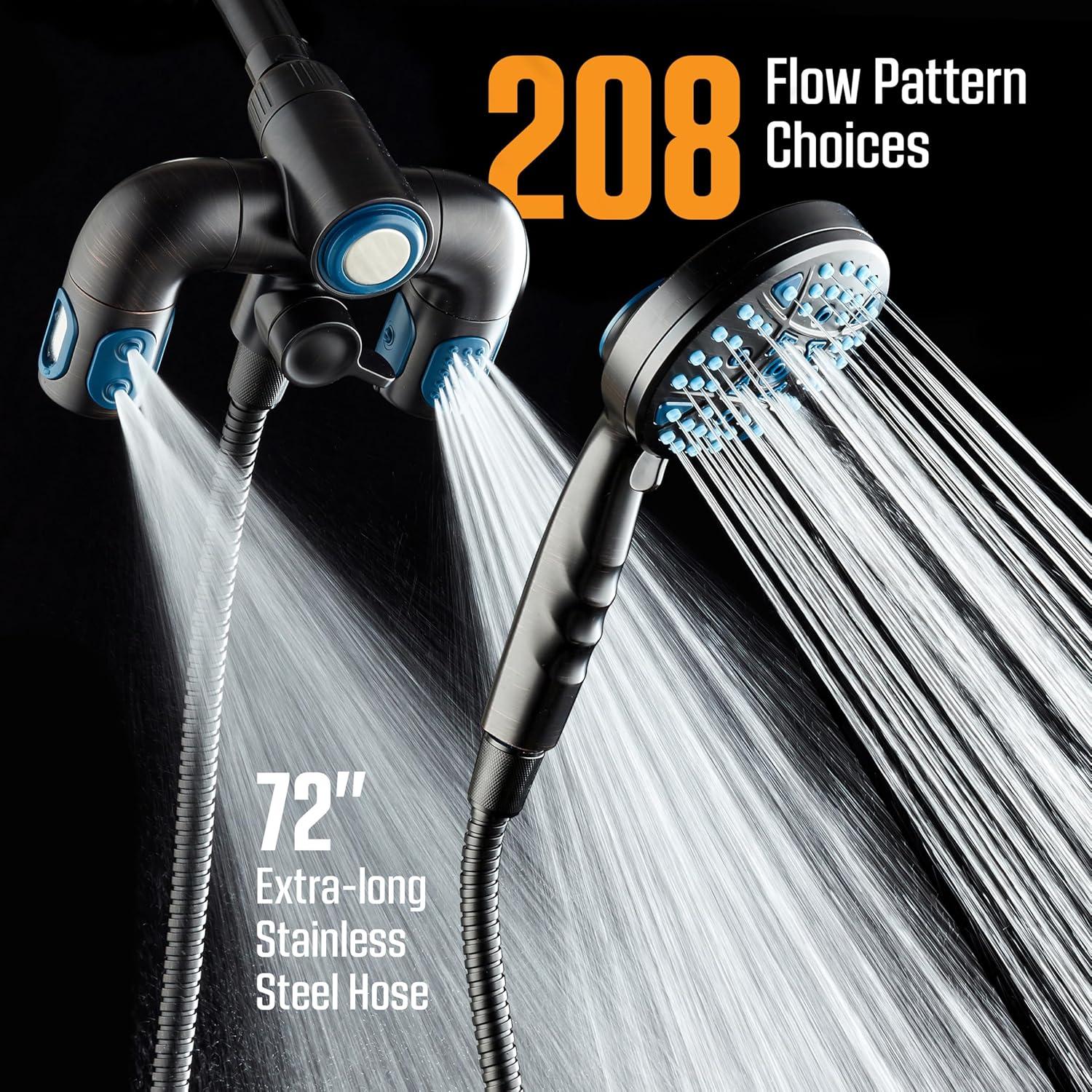 imageAquaCare Polaris High Pressure Multi Zone 208 Setting Shower Head ampamp Handheld 3way Combo System  Magnetic Docking Handle StayClean Jets 6 ft Metal Hose Graphite Finish Top American BrandOil Rubbed Bronze