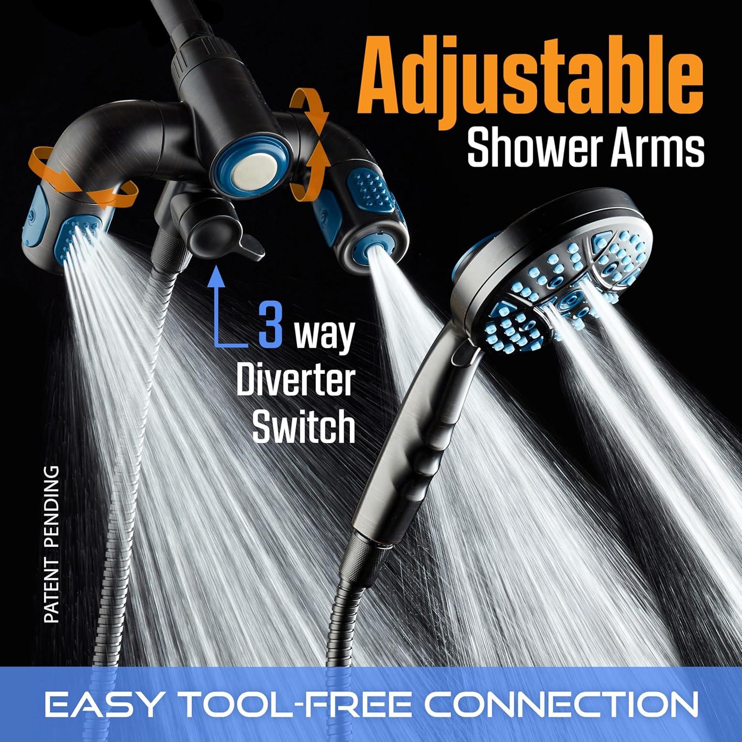 imageAquaCare Polaris High Pressure Multi Zone 208 Setting Shower Head ampamp Handheld 3way Combo System  Magnetic Docking Handle StayClean Jets 6 ft Metal Hose Graphite Finish Top American BrandOil Rubbed Bronze