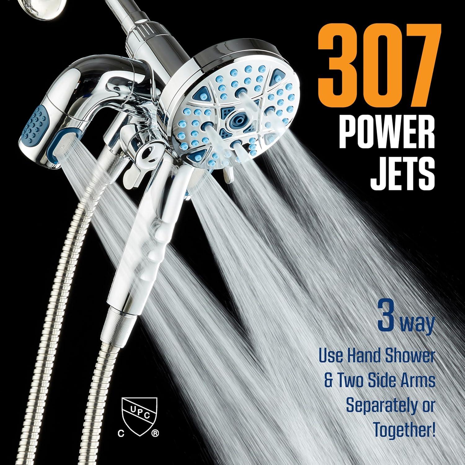 imageAquaCare Polaris High Pressure Multi Zone 208 Setting Shower Head ampamp Handheld 3way Combo System  Magnetic Docking Handle StayClean Jets 6 ft Metal Hose Graphite Finish Top American BrandChrome