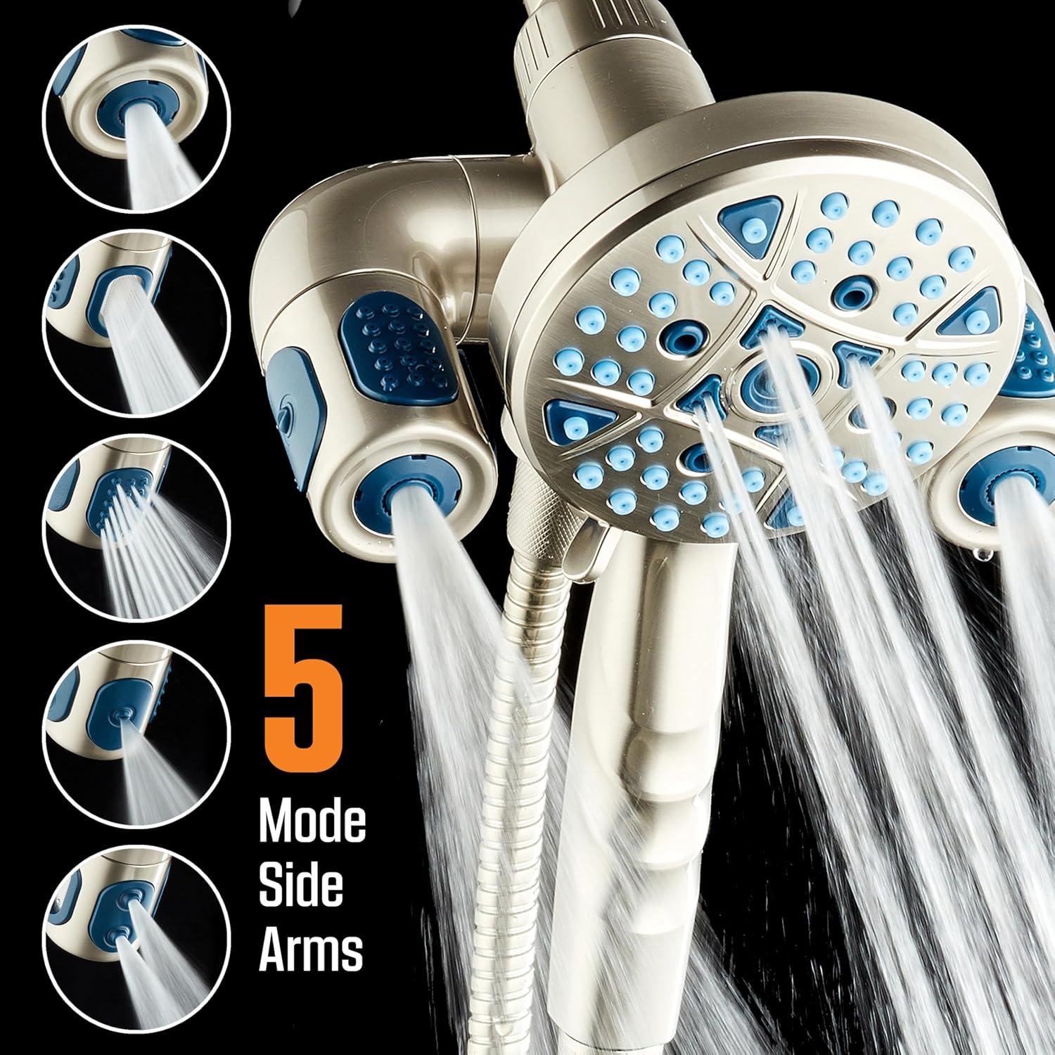 imageAquaCare Polaris High Pressure Multi Zone 208 Setting Shower Head ampamp Handheld 3way Combo System  Magnetic Docking Handle StayClean Jets 6 ft Metal Hose Graphite Finish Top American BrandNickel