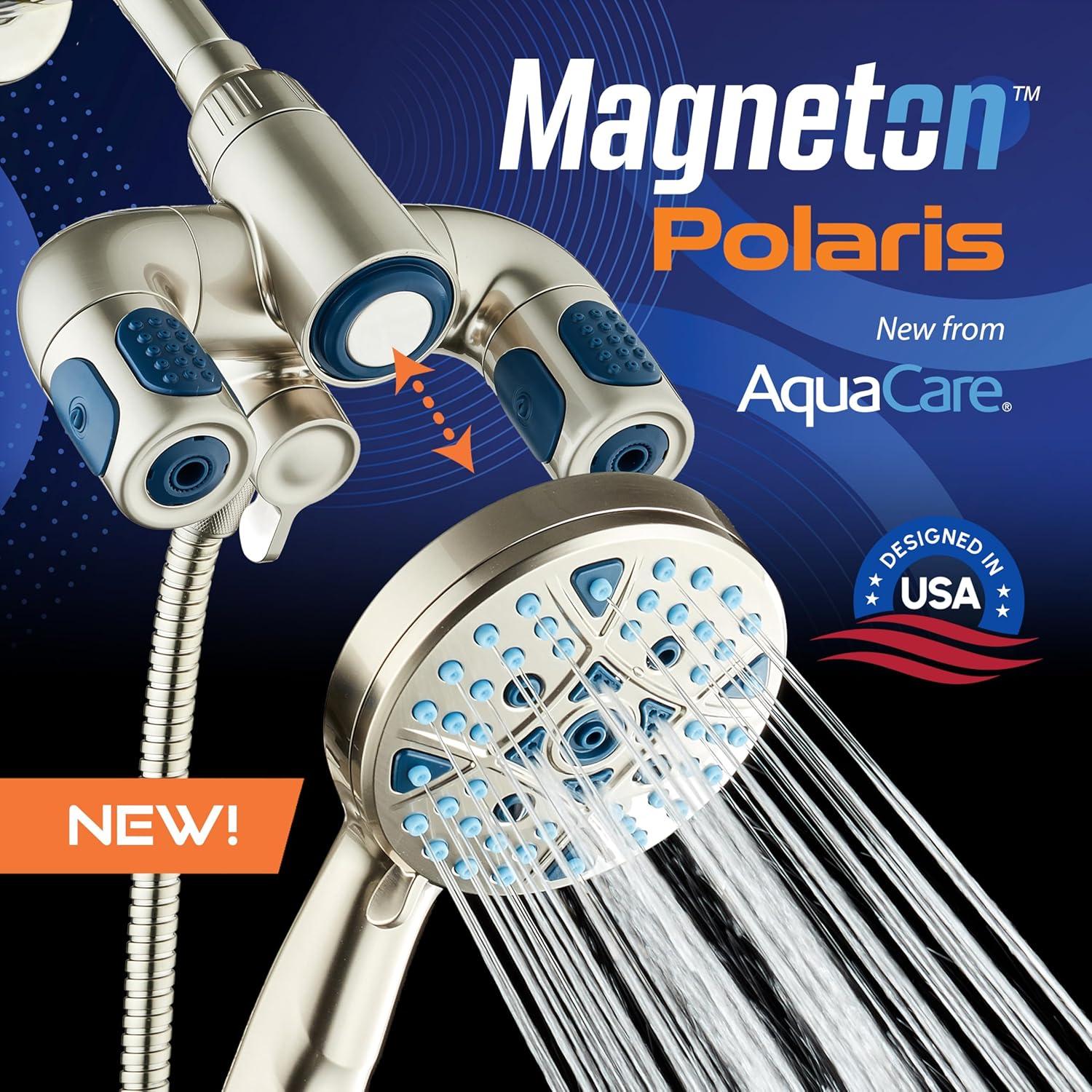 imageAquaCare Polaris High Pressure Multi Zone 208 Setting Shower Head ampamp Handheld 3way Combo System  Magnetic Docking Handle StayClean Jets 6 ft Metal Hose Graphite Finish Top American BrandNickel