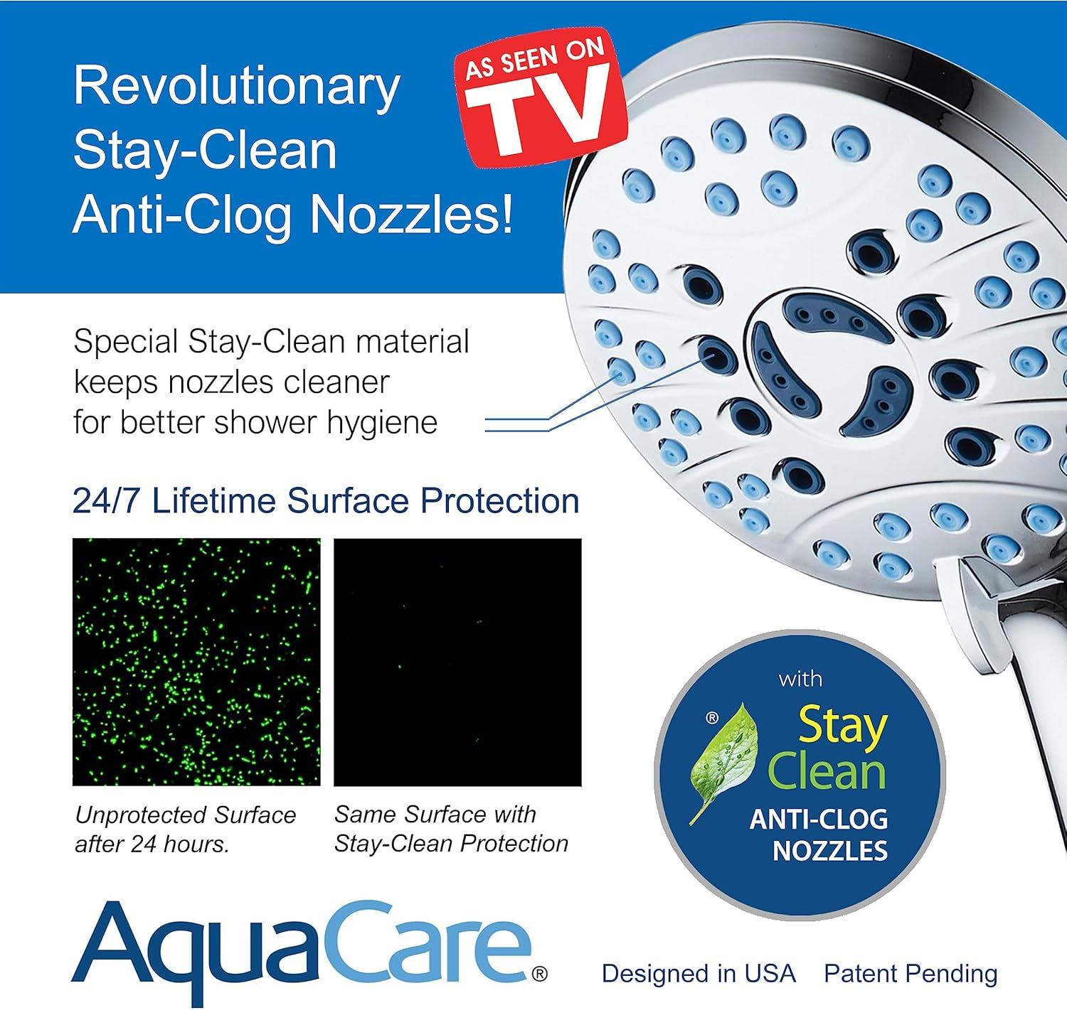 imageHotel Spa AquaCare AsSeenOnTV High Pressure 48setting Rain ampamp Handheld 3way Shower Head Combo  Anticlog NozzlesTub Tile ampamp Pet Power WashExtra Long 6 ft HoseAll Chrome FinishAllChrome