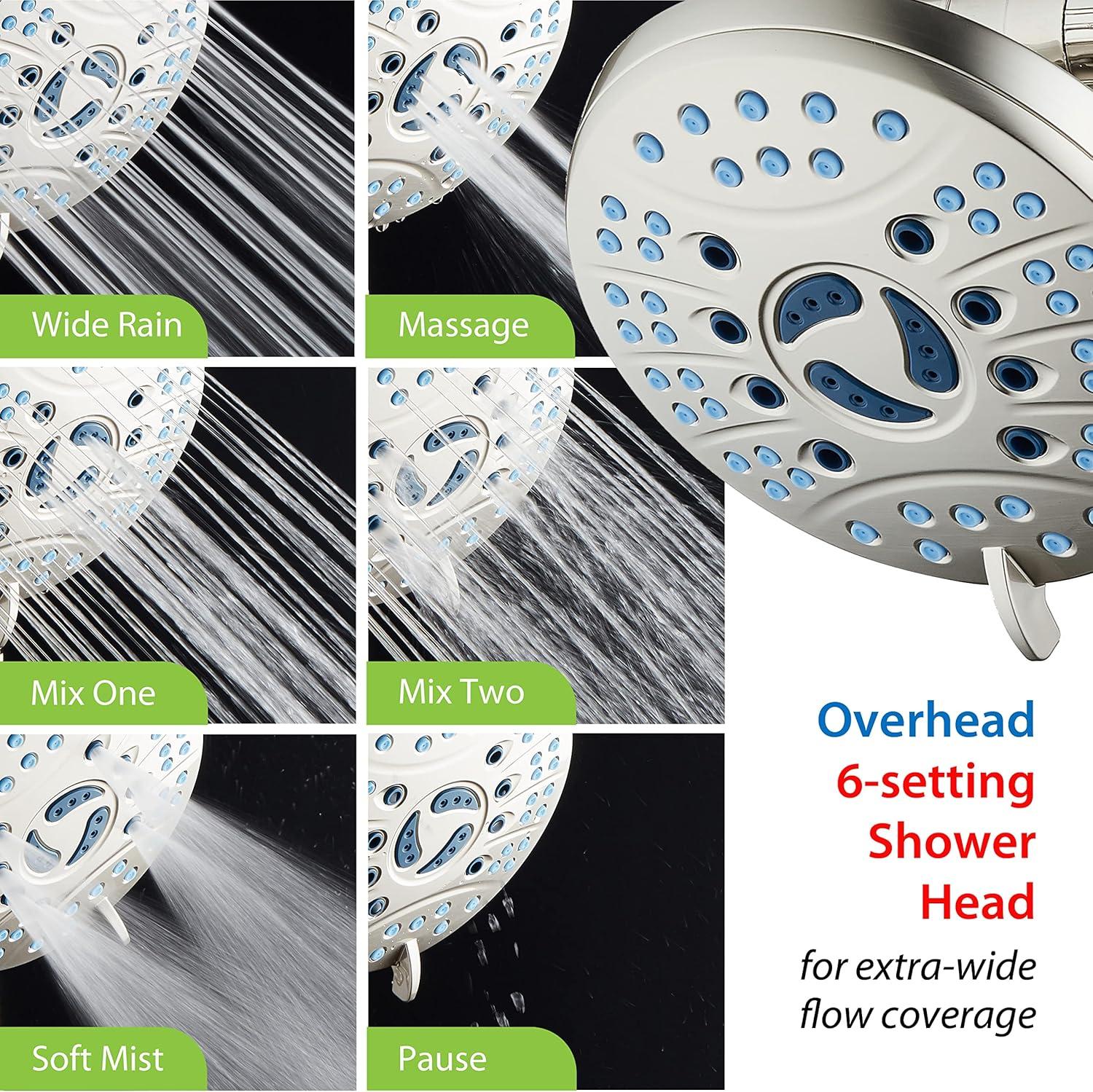 imageHotel Spa AquaCare AsSeenOnTV High Pressure 48setting Rain ampamp Handheld 3way Shower Head Combo  Anticlog NozzlesTub Tile ampamp Pet Power WashExtra Long 6 ft HoseAll Chrome FinishSatin Nickel