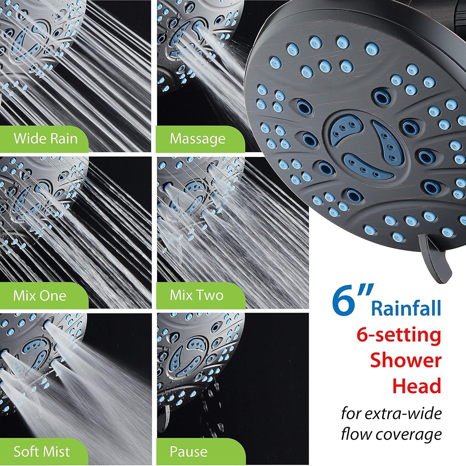 imageHotel Spa AquaCare AsSeenOnTV High Pressure Handheld ampamp Rain 50mode 3way Shower Head Combo with Anticlog Jets 2mode Tub ampamp Pet Power Wash Extra Wall Bracket 6 ft Hose All Chrome FinishOil Rubbed Bronze